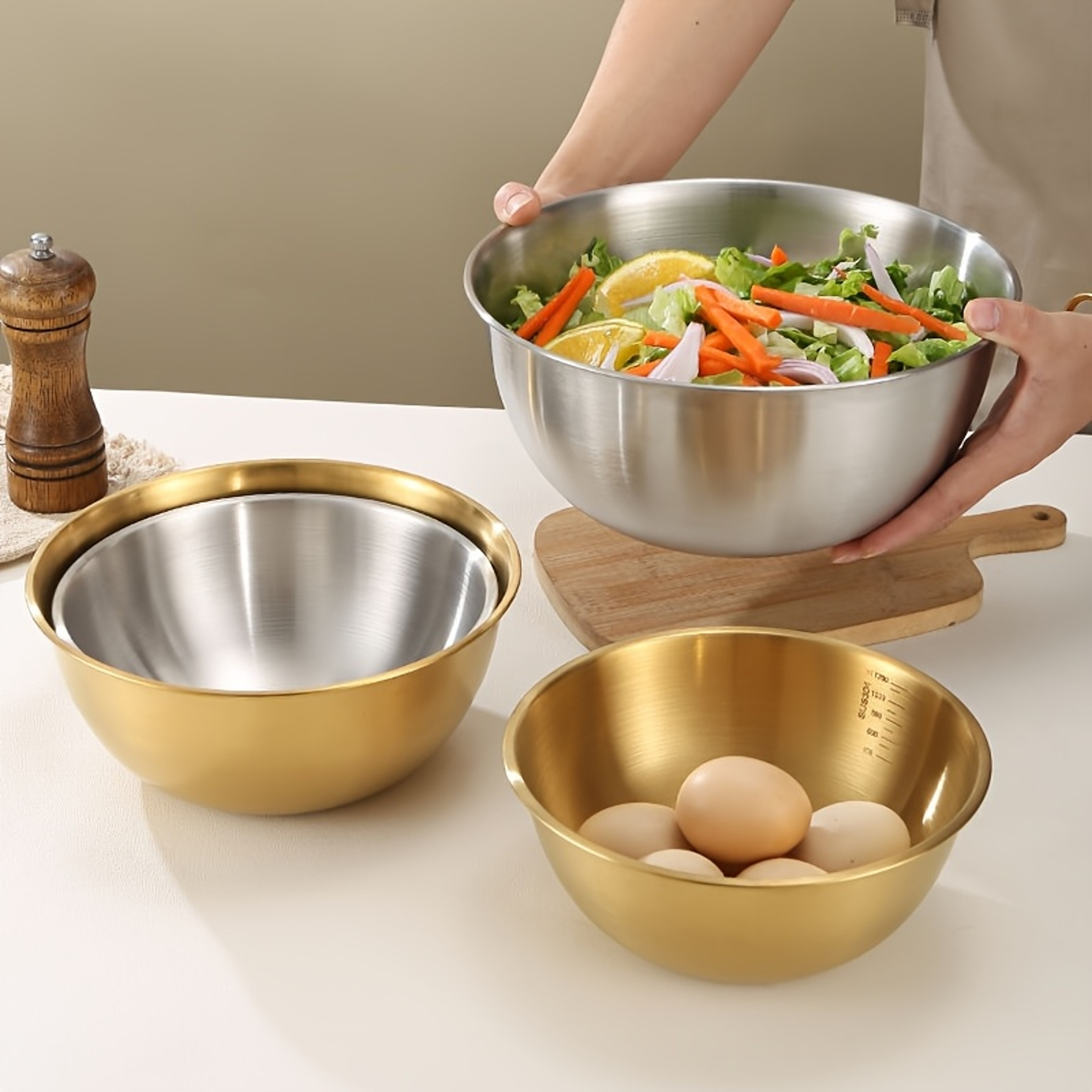 Stainless Steel Mixing Bowls Set For Kitchen Use Ideal For Mixing Kneading Dough And Serving Salads 3