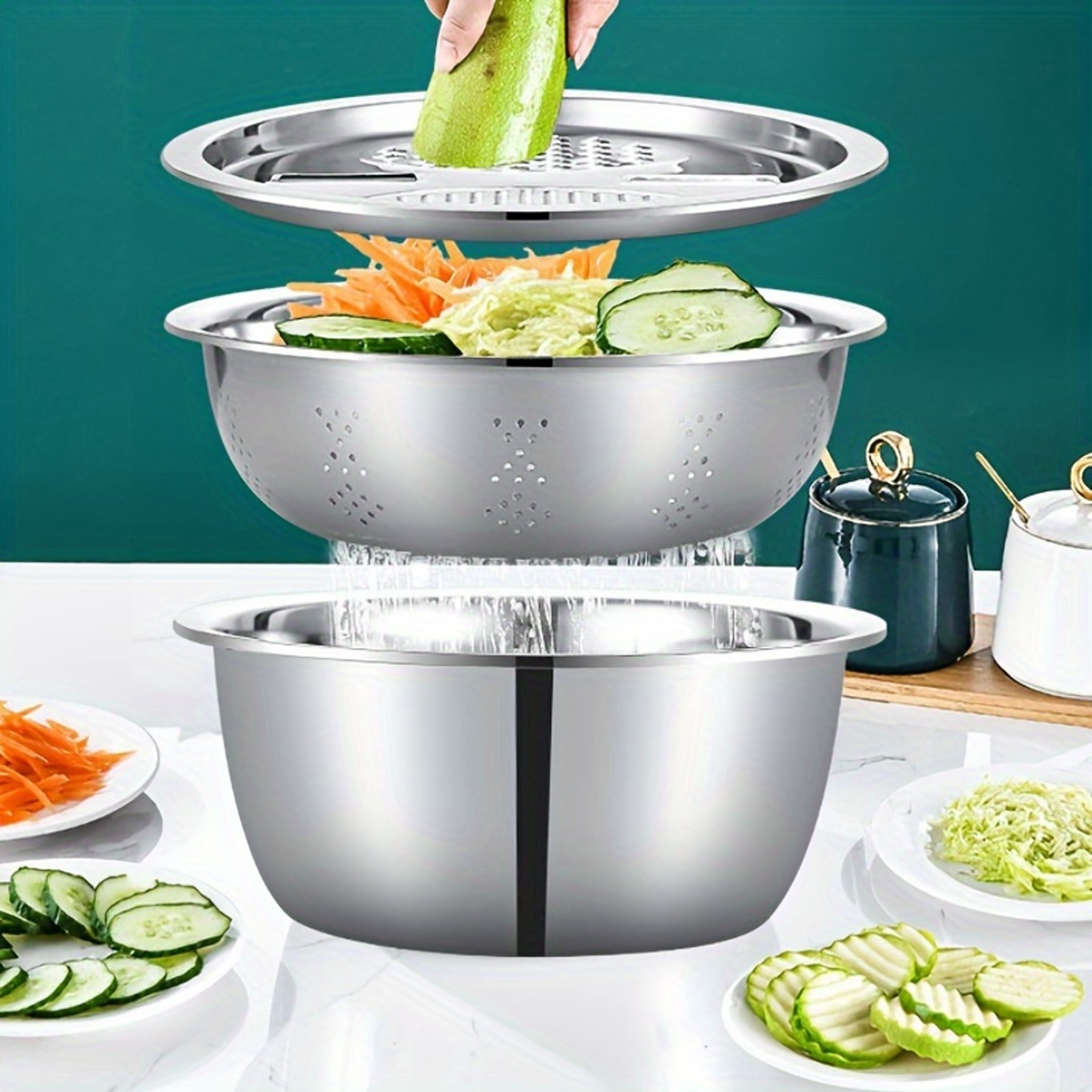 Stainless Steel Kitchen Set Grinder Strainer  Bowl Combo With Drain System Dishwasher Safe For Frui 0