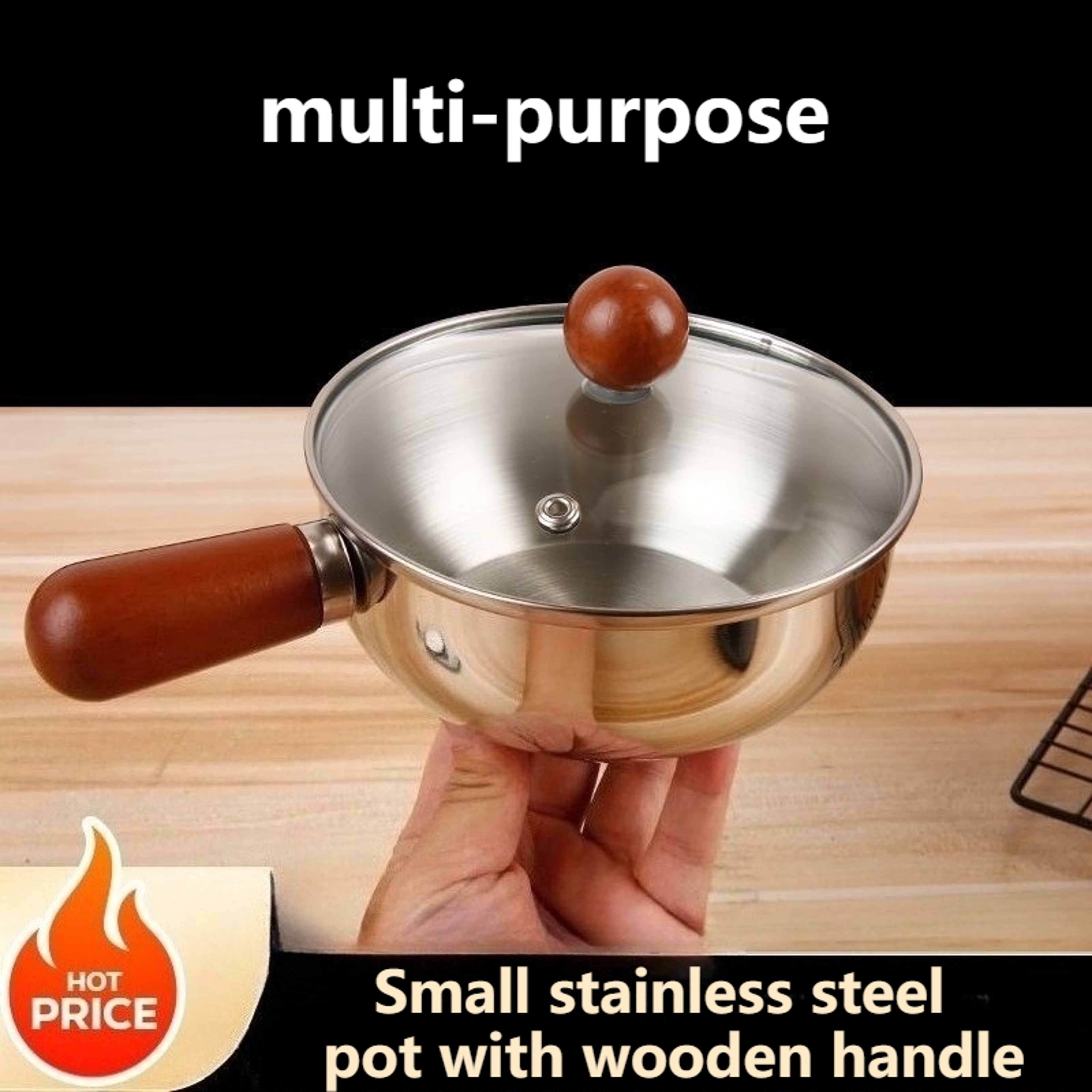Stainless Steel Mini Pot With Wood Handle Saucepan For Camping  Dorm Kitchens 0