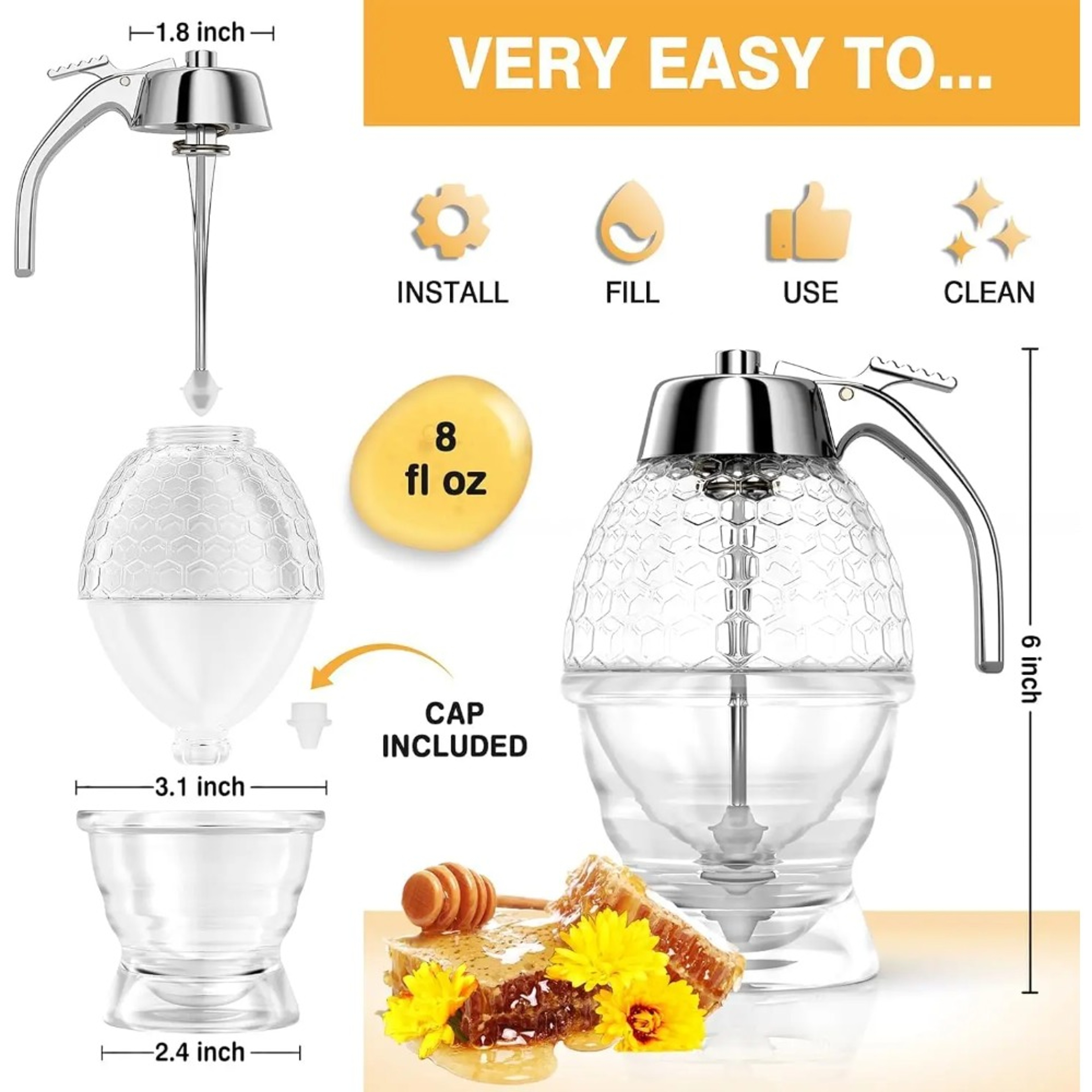 Drip Free Honey Dispenser  Maple Syrup Pitcher Elegant HoneycombShaped Honey Jar With Stand For Cle 1