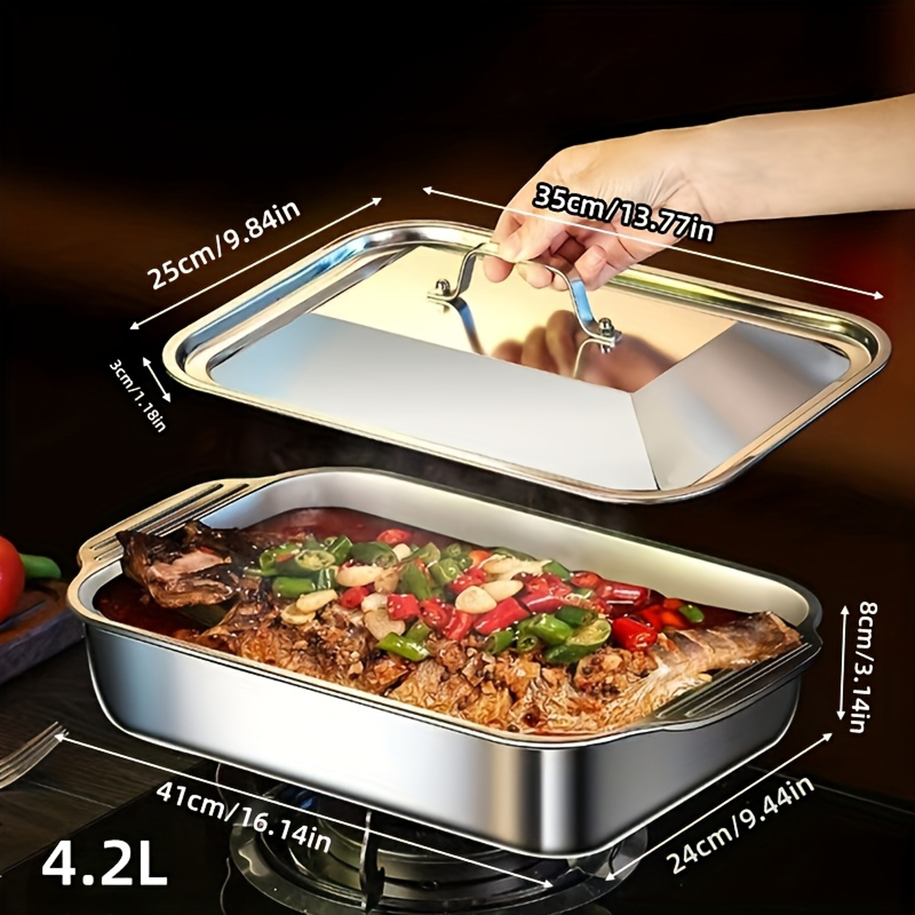 Stainless Steel Baking Pan Set With Lids Deep Dish Cookware For Fish Pasta And Grilling Oven  Dishw 3