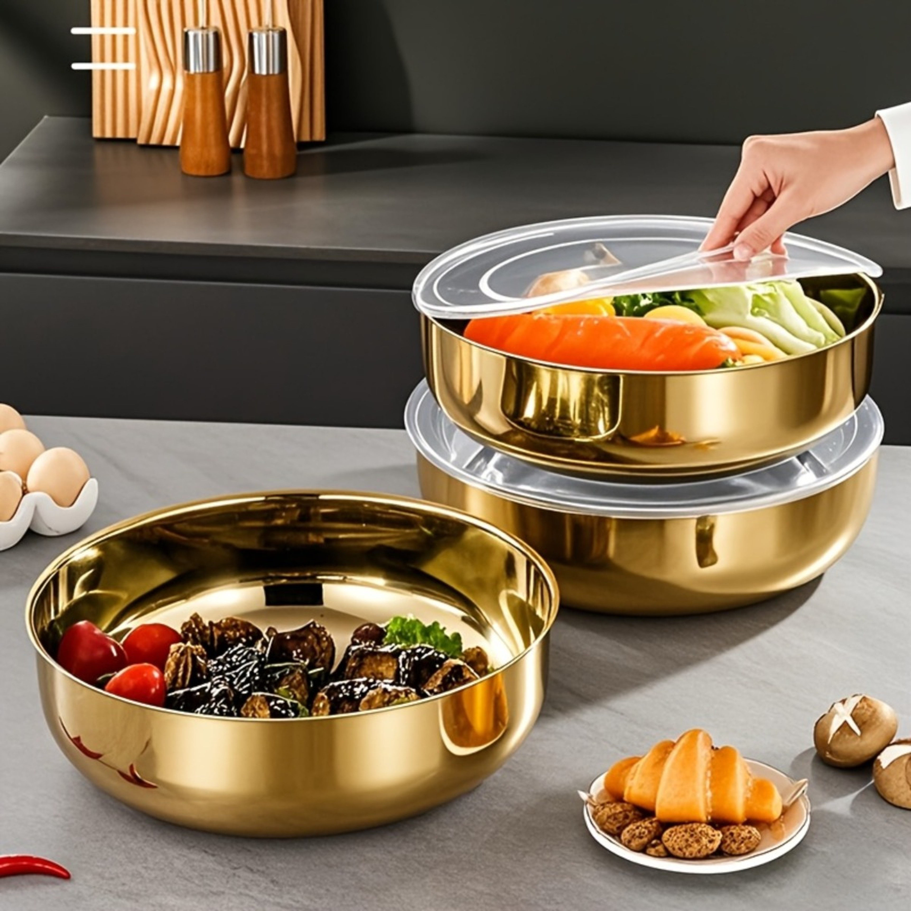 Stainless Steel Mixing Bowls With Lids Commercial Dough Mixer For Kitchen Dishwasher Safe 1