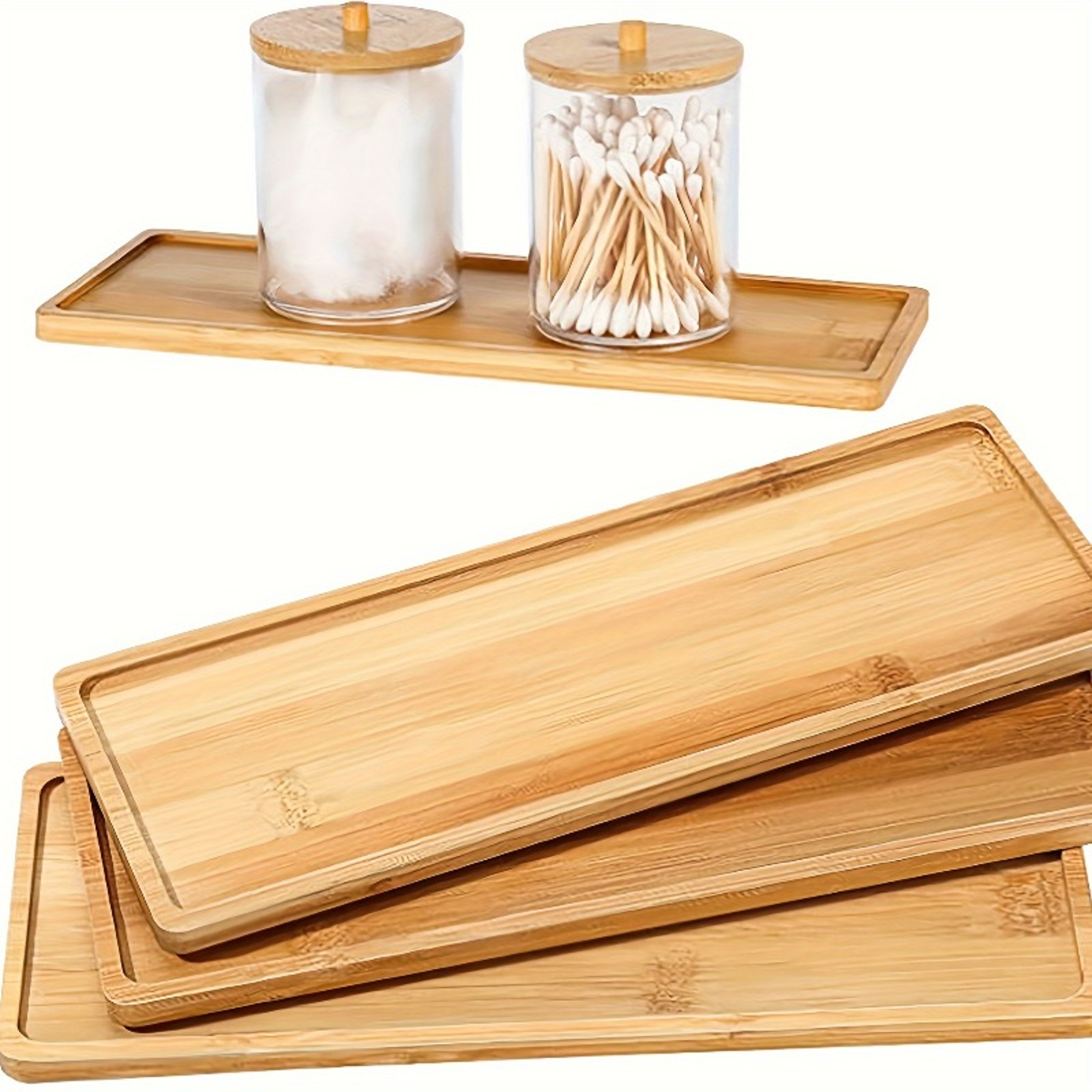 Bamboo Serving Tray Round Tea Tray for Bathroom Counter, Wooden Vanity Organizer for Home Decor – view 1