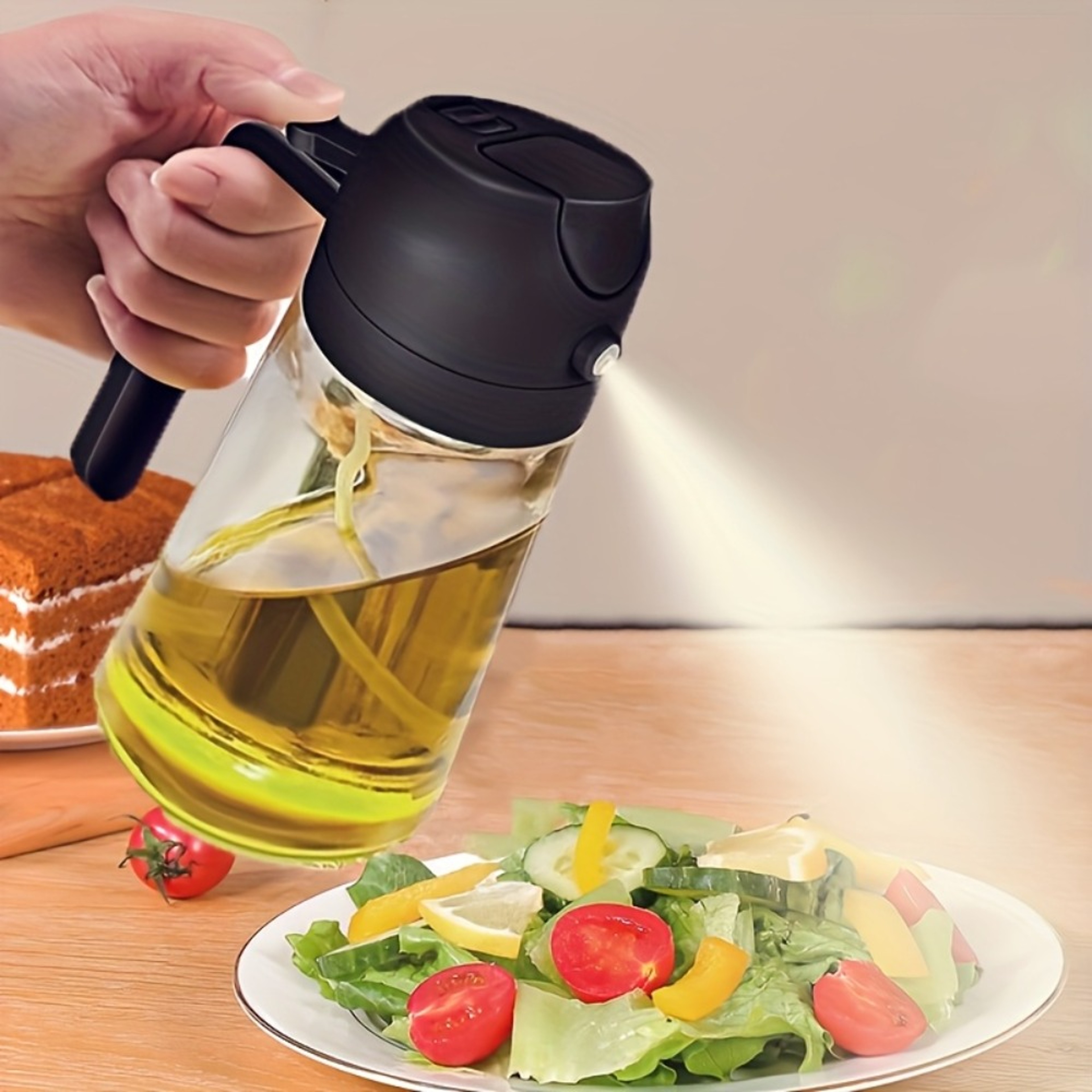 Leakproof Dual Oil Dispenser Bottle BPA Free Plastic For Cooking Salad BBQ And Air Fryer Easy Clean 0