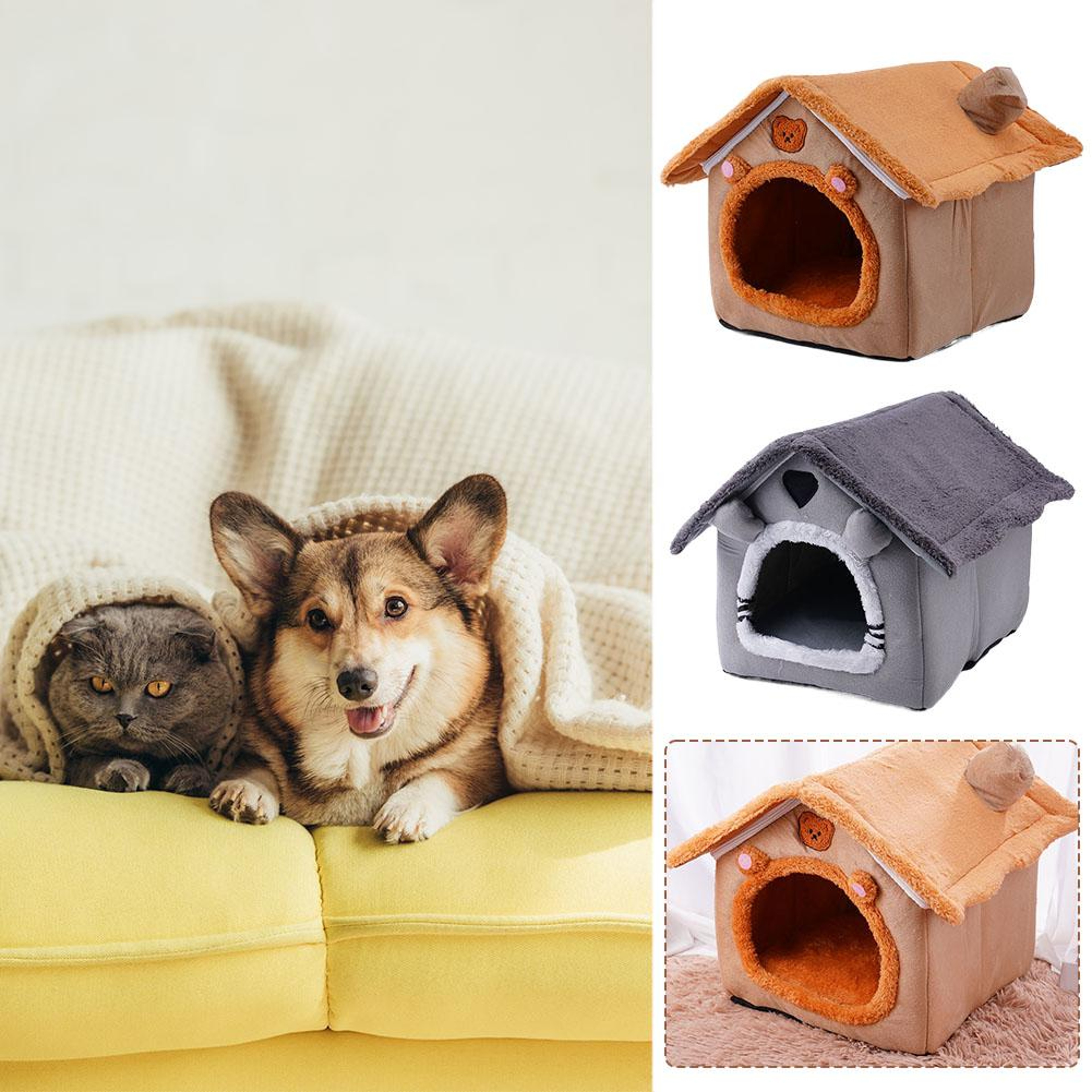 Foldable Dog House Kennel Bed Mat for Small to Medium Dogs & Cats Cozy Winter Warm Pet Bed Nest – view 6