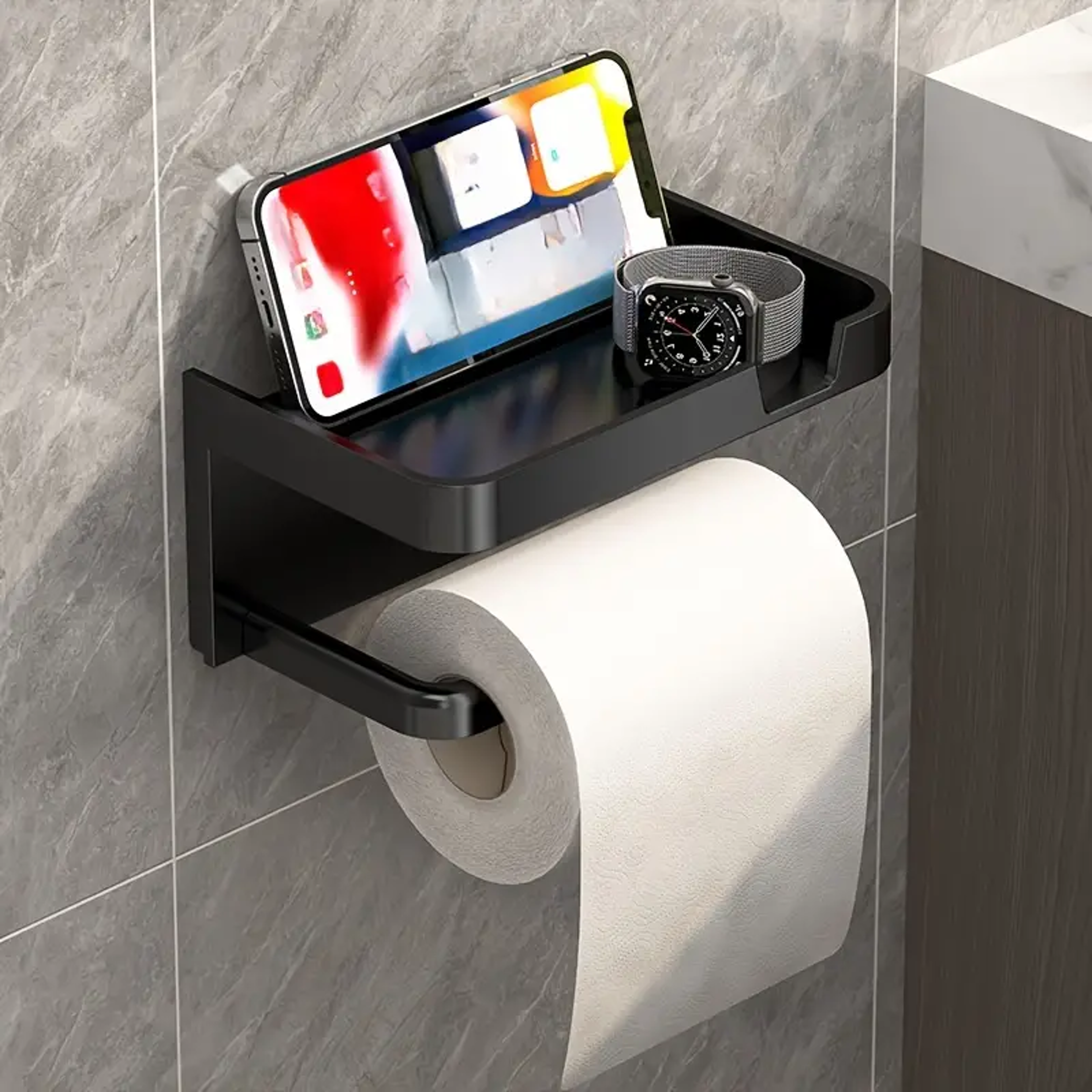 WallMounted NoDrill Toilet Paper Holder With Shelf And Phone Holder Polypropylene Bathroom Tissue R 6