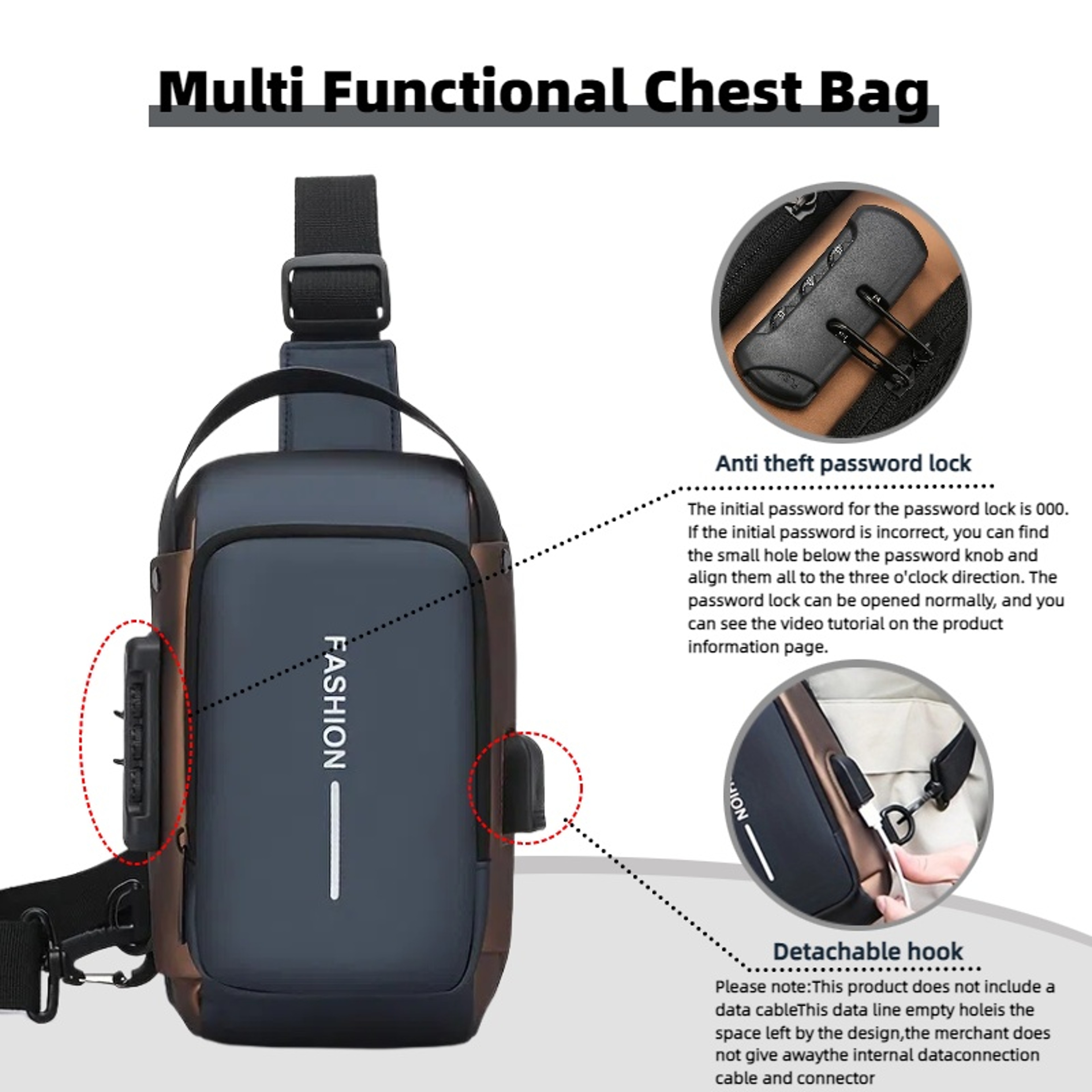 Durable Oxford Fabric Mens Sling Bag Stylish Motorcycle Crossbody Chest Pack With Phone Pocket Zip  3