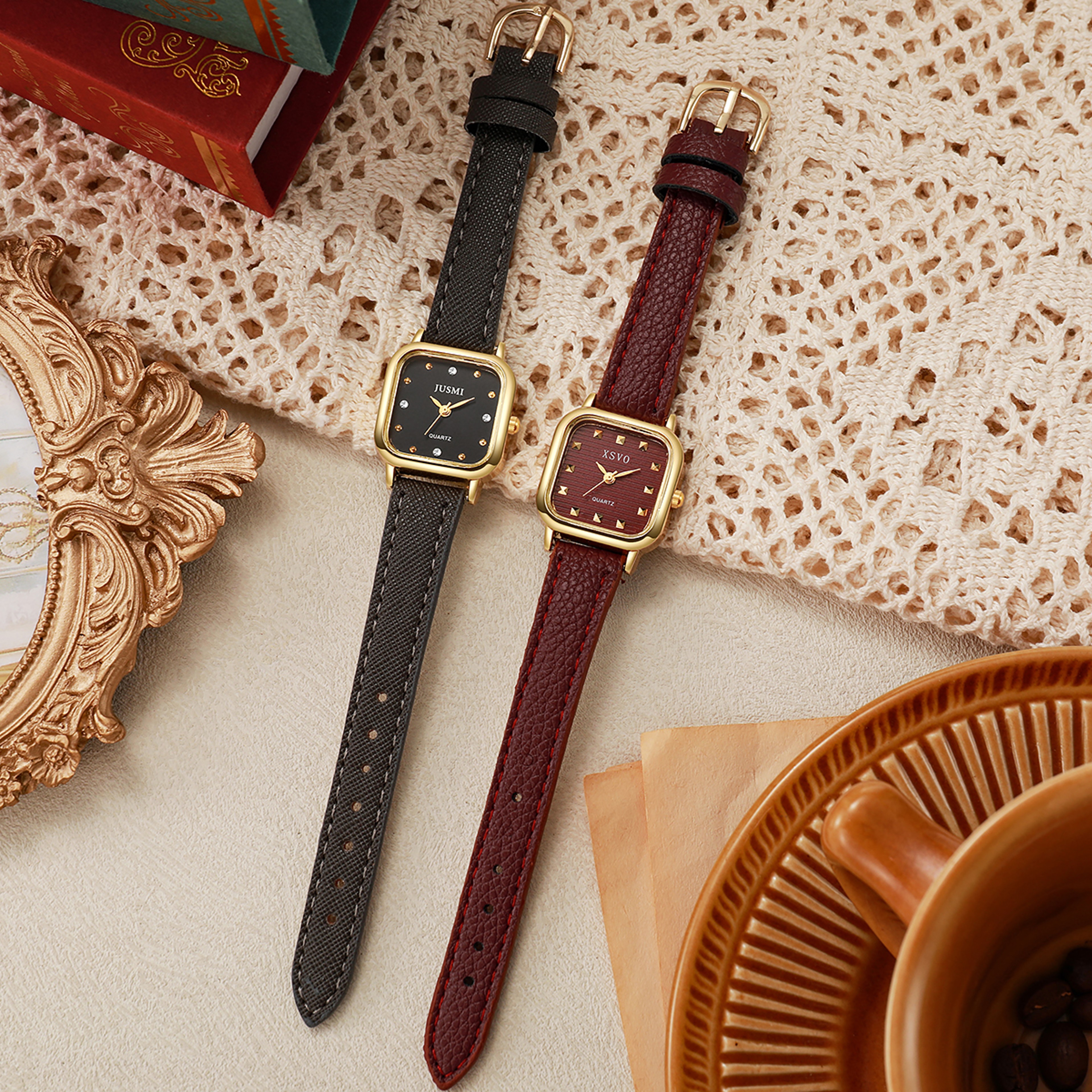 Fashion Ladies Quartz Watch with Square Dial and Leather Strap Perfect for Christmas & Halloween Gifts – view 3