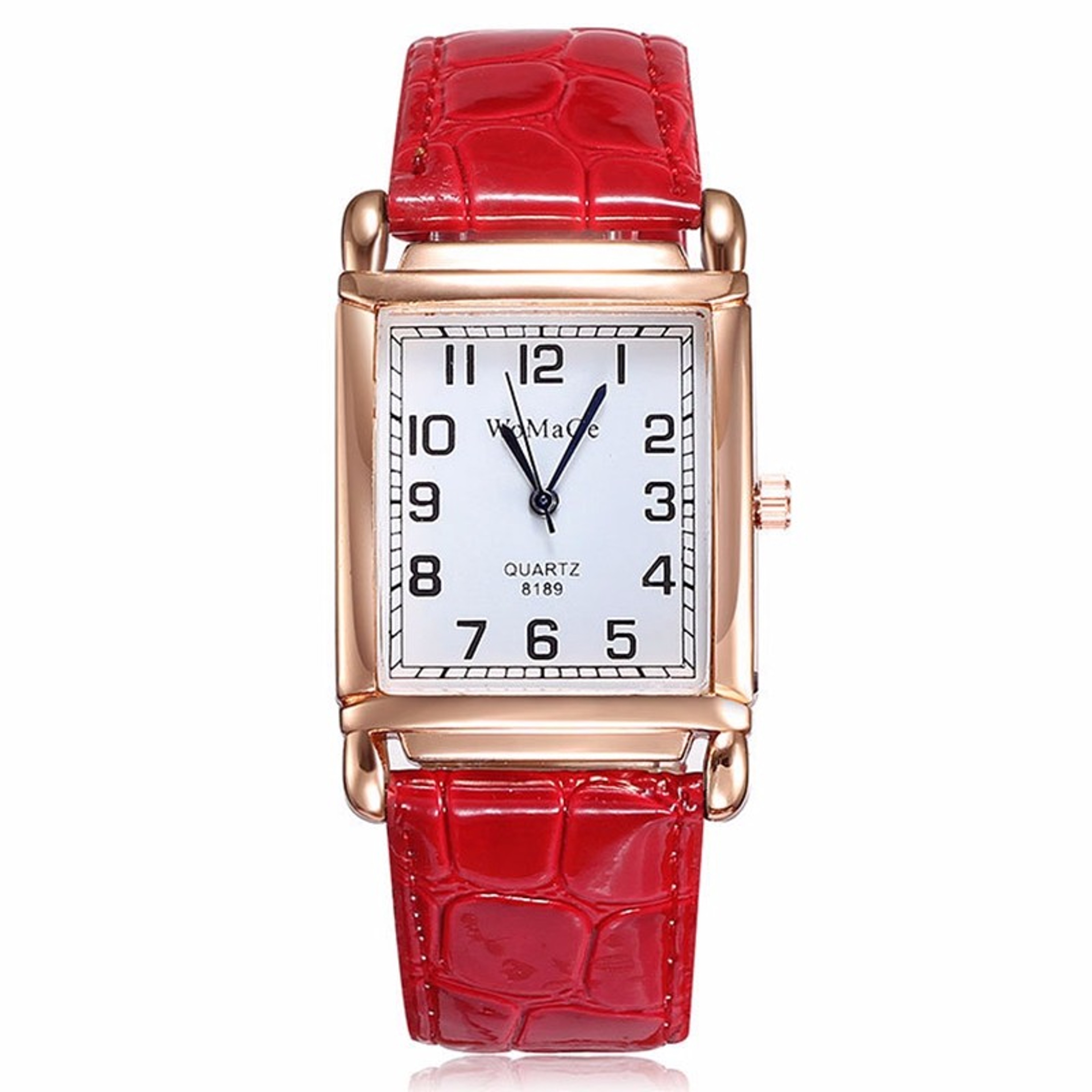 Luxury Rose Gold Square Womens Quartz Watch with Red Leather Strap – view 7