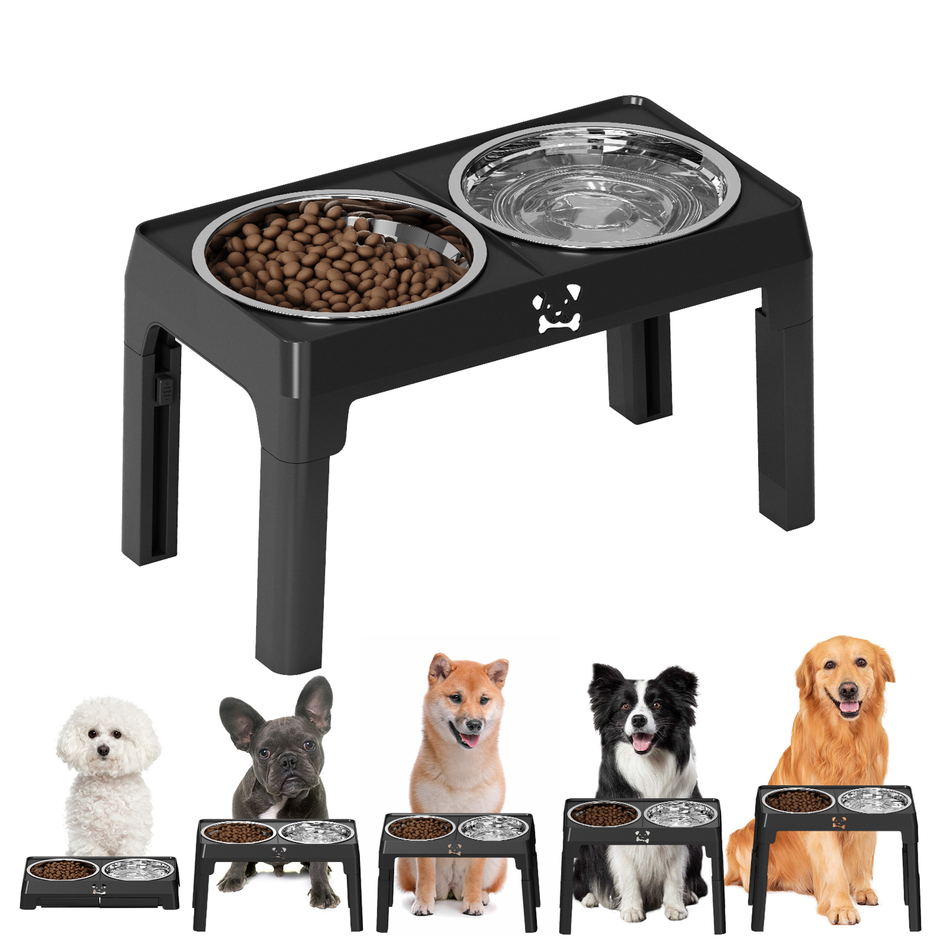 Elevated NonSlip Dog Bowls With Foldable Stand  Stainless Steel Bowls 0