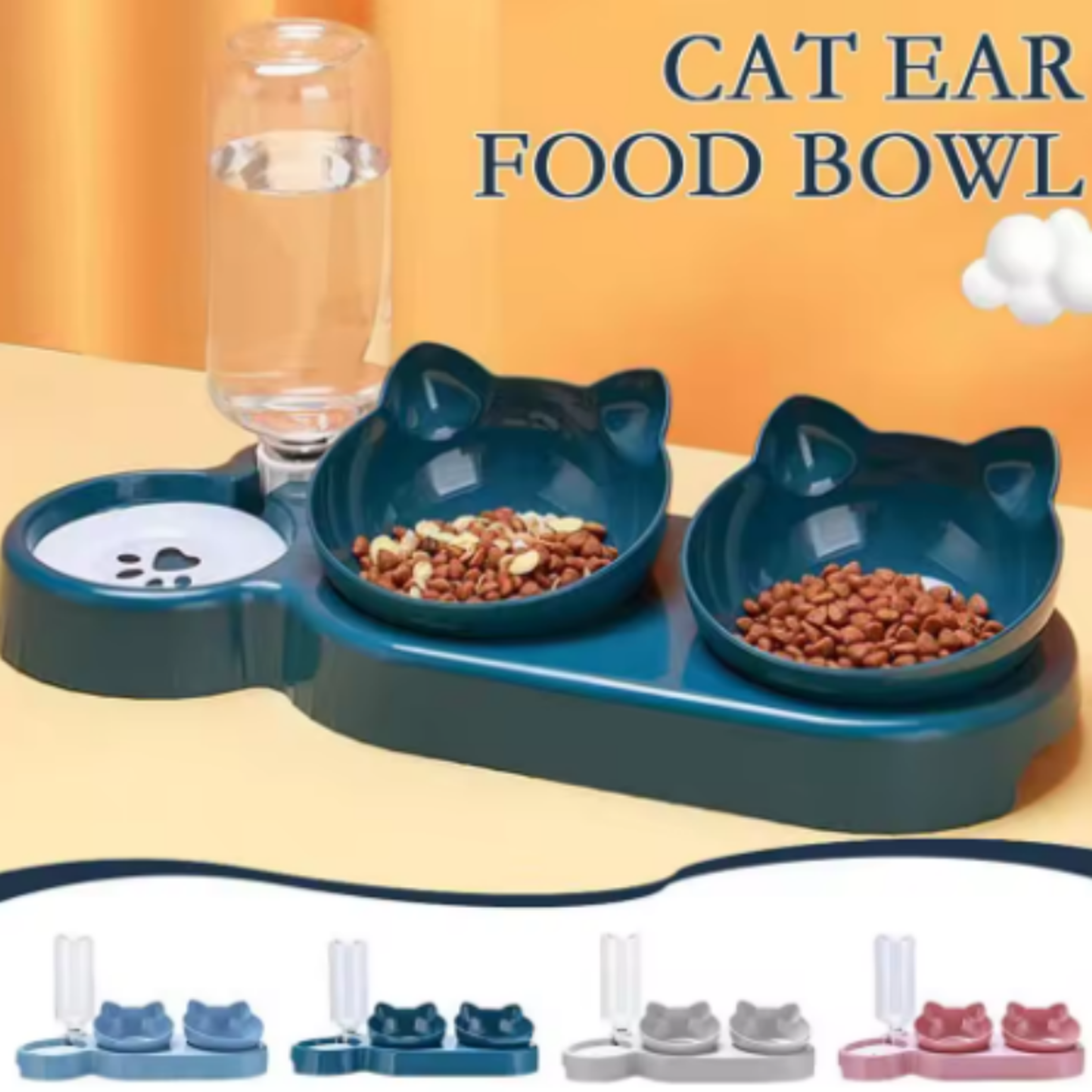 Triple Cat Bowls Pet Feeder Double Bowls With Automatic Drinking Bottle Tilted And Rotatable Design 4