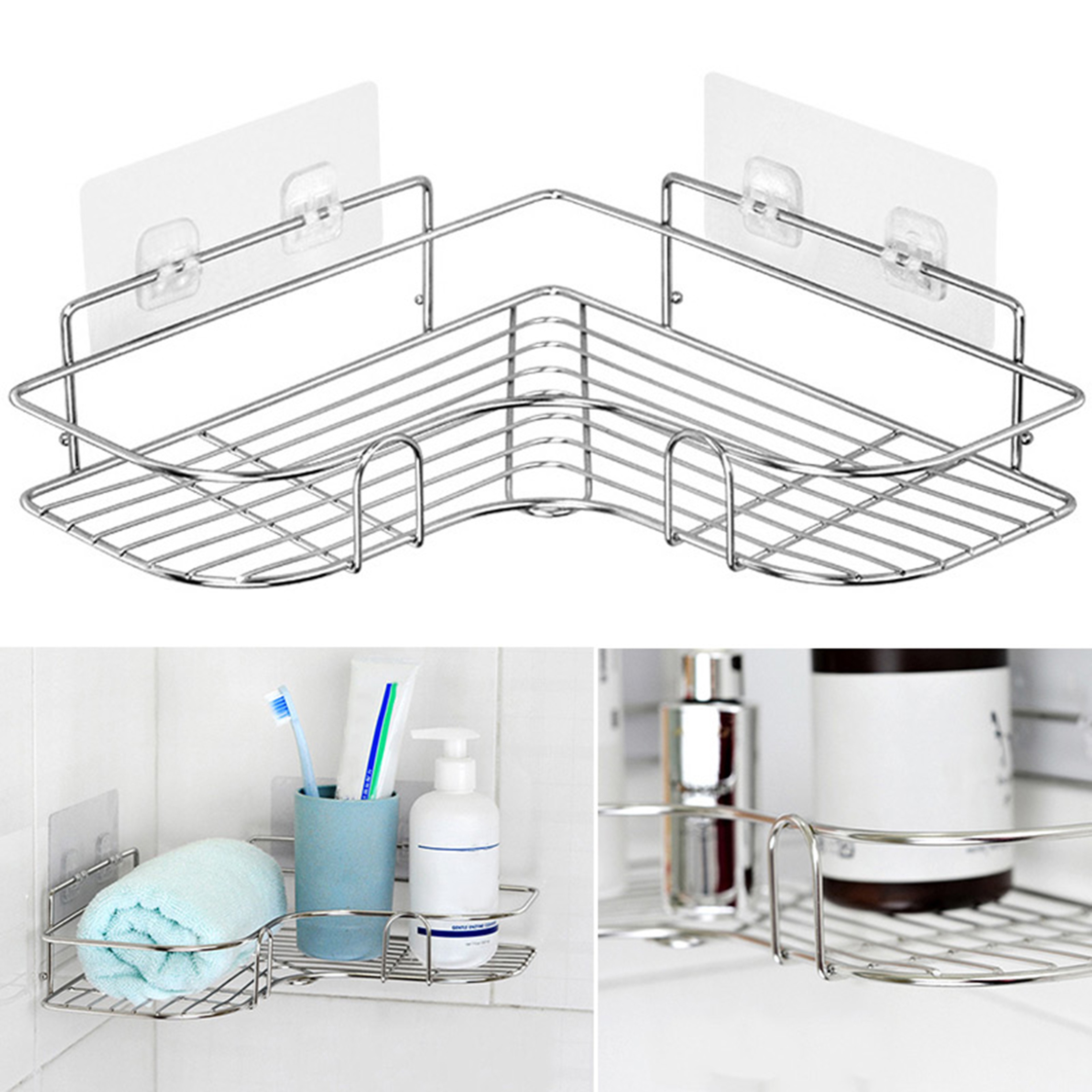 Triangular Metal Shower Rack Space-Saving Shelf for Toilets & Kitchens – view 1