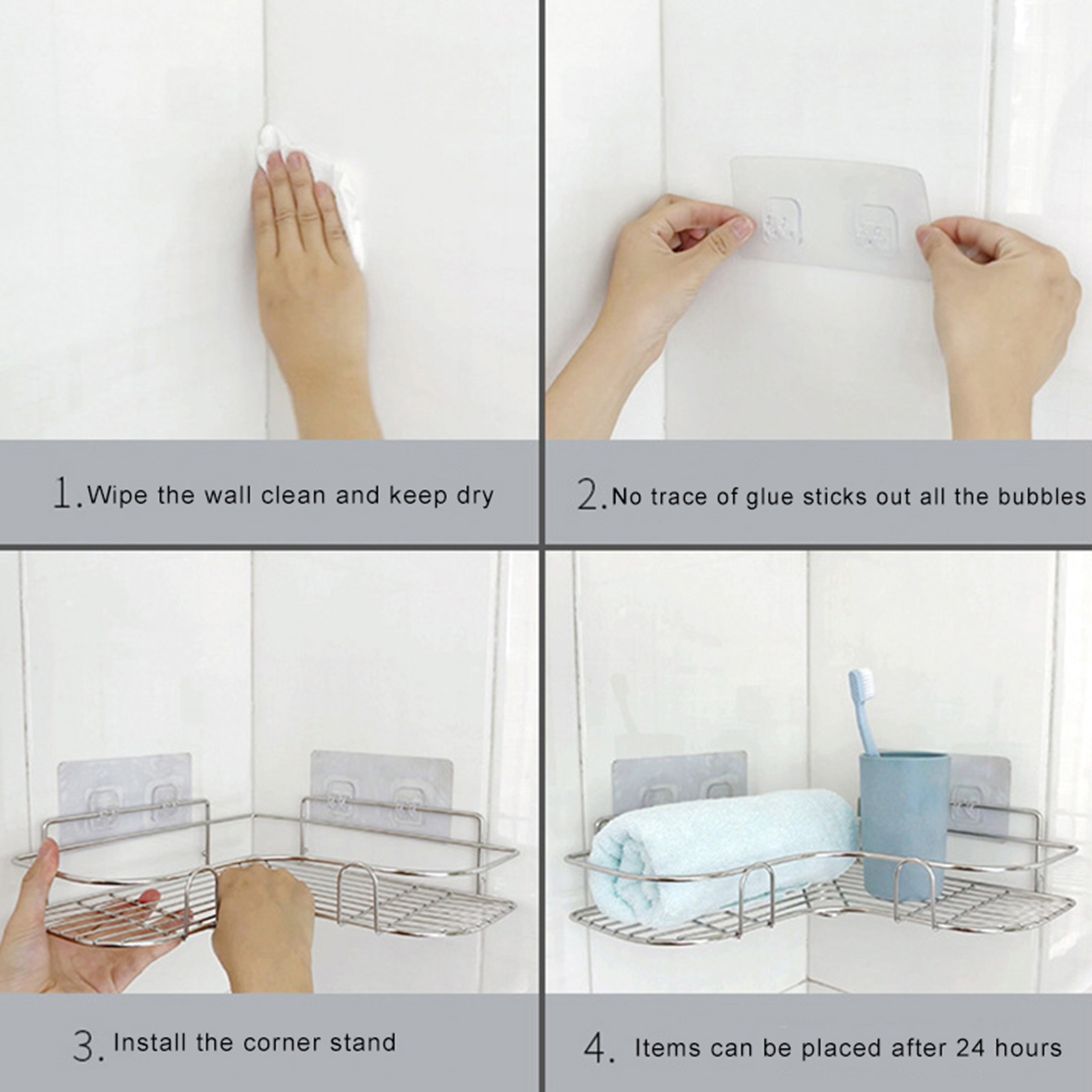 Triangular Metal Shower Rack Space-Saving Shelf for Toilets & Kitchens – view 3