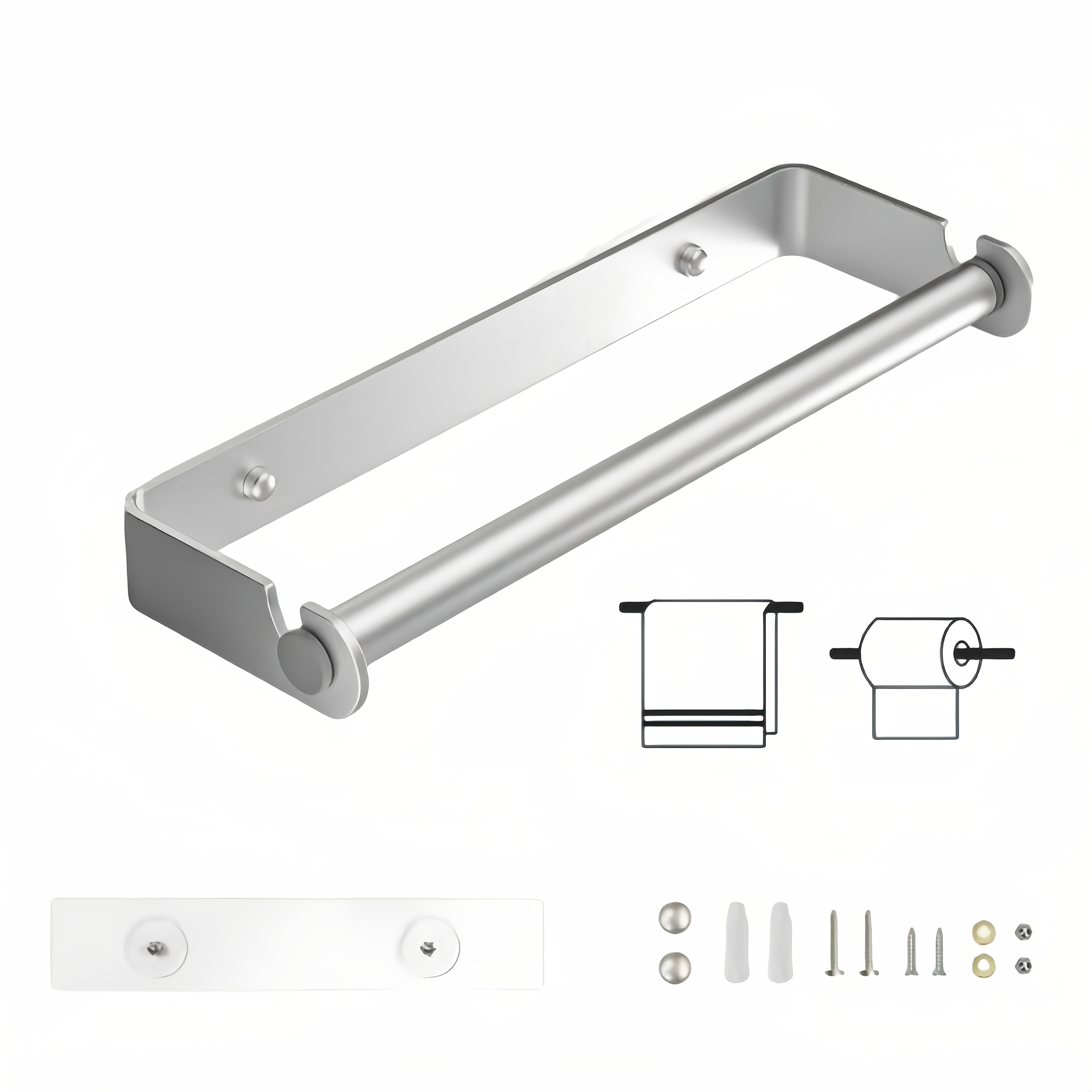 Under Cabinet Paper Towel Holder Adhesive Or Drill Mount For Kitchen  Bathroom WallMounted 6
