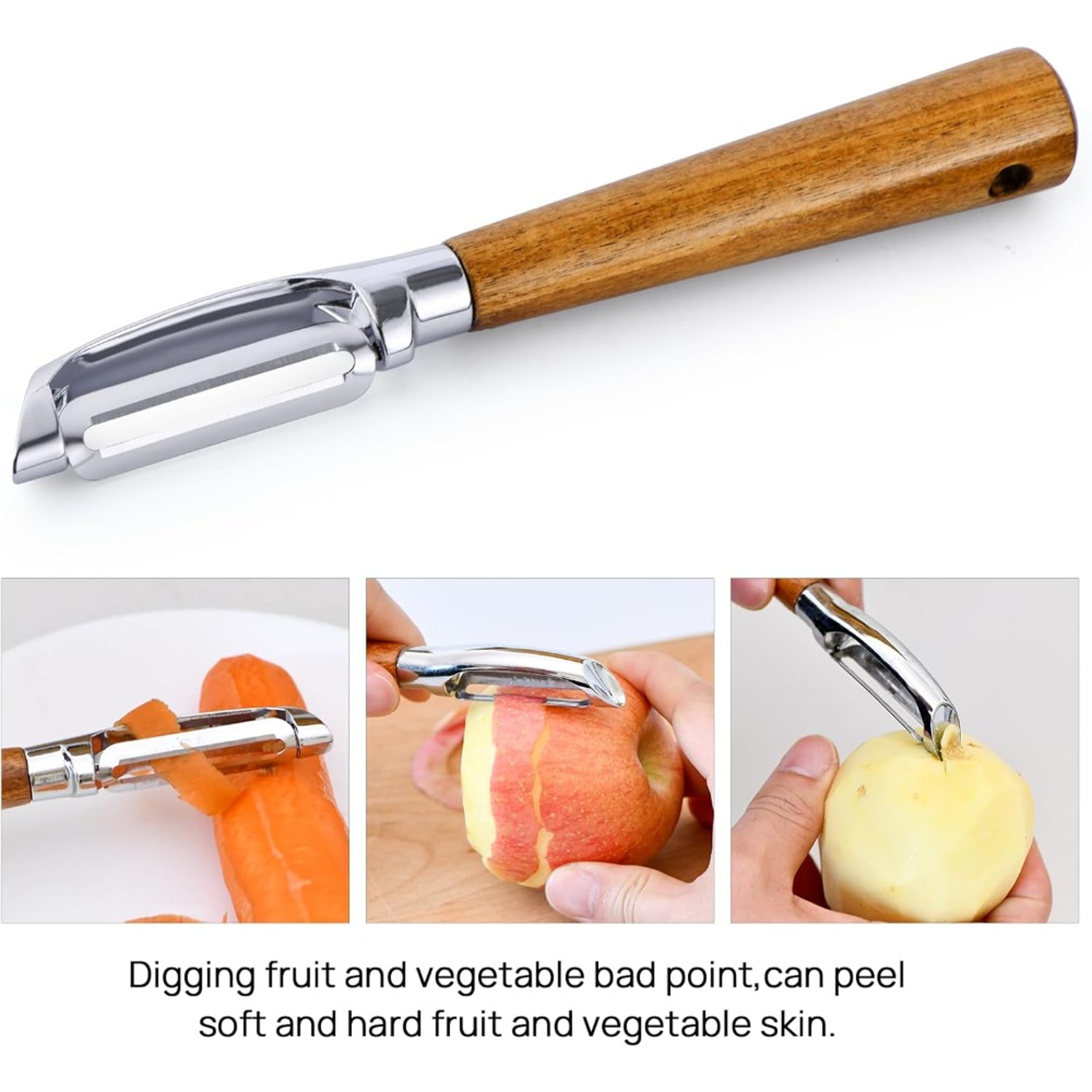 Premium Multi-functional Stainless Steel Peeler with Ultra Sharp Blade & Real Wood Handle Perfect for Fruits & Vegetable – view 2