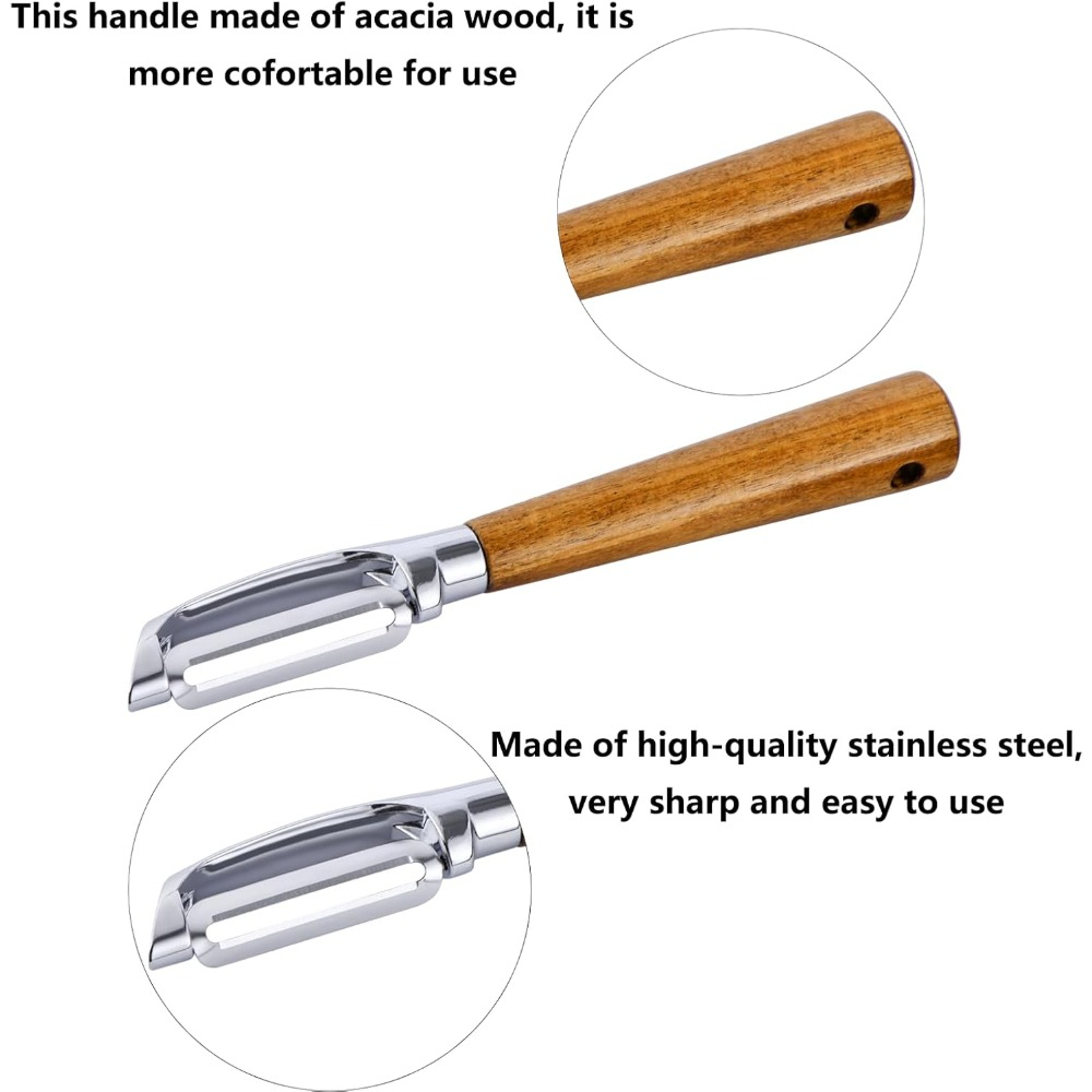 Premium Multi-functional Stainless Steel Peeler with Ultra Sharp Blade & Real Wood Handle Perfect for Fruits & Vegetable – view 3