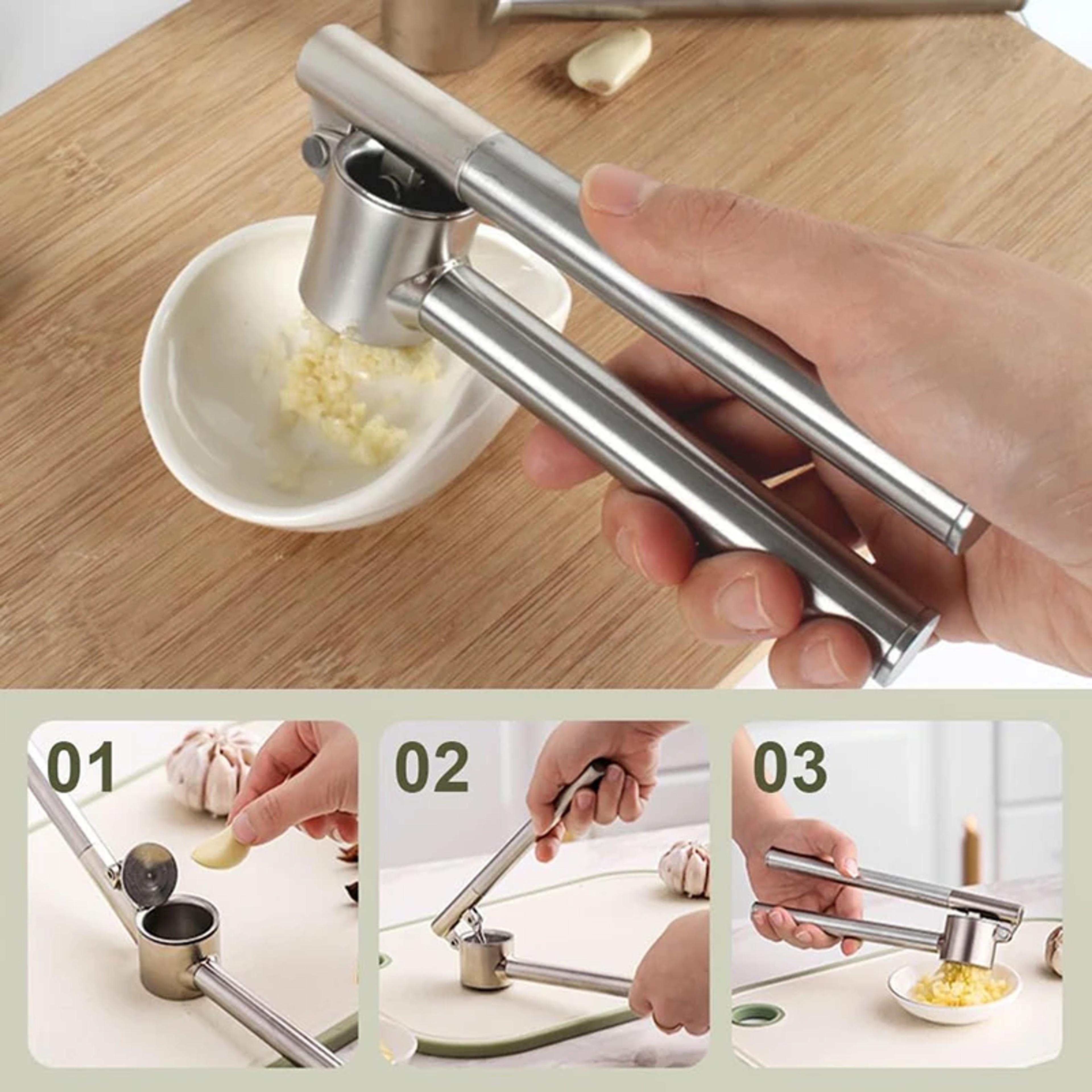 Large Stainless Steel Garlic Press Detachable RustProof LargeSized Garlic Crusher For Effortless Me 2