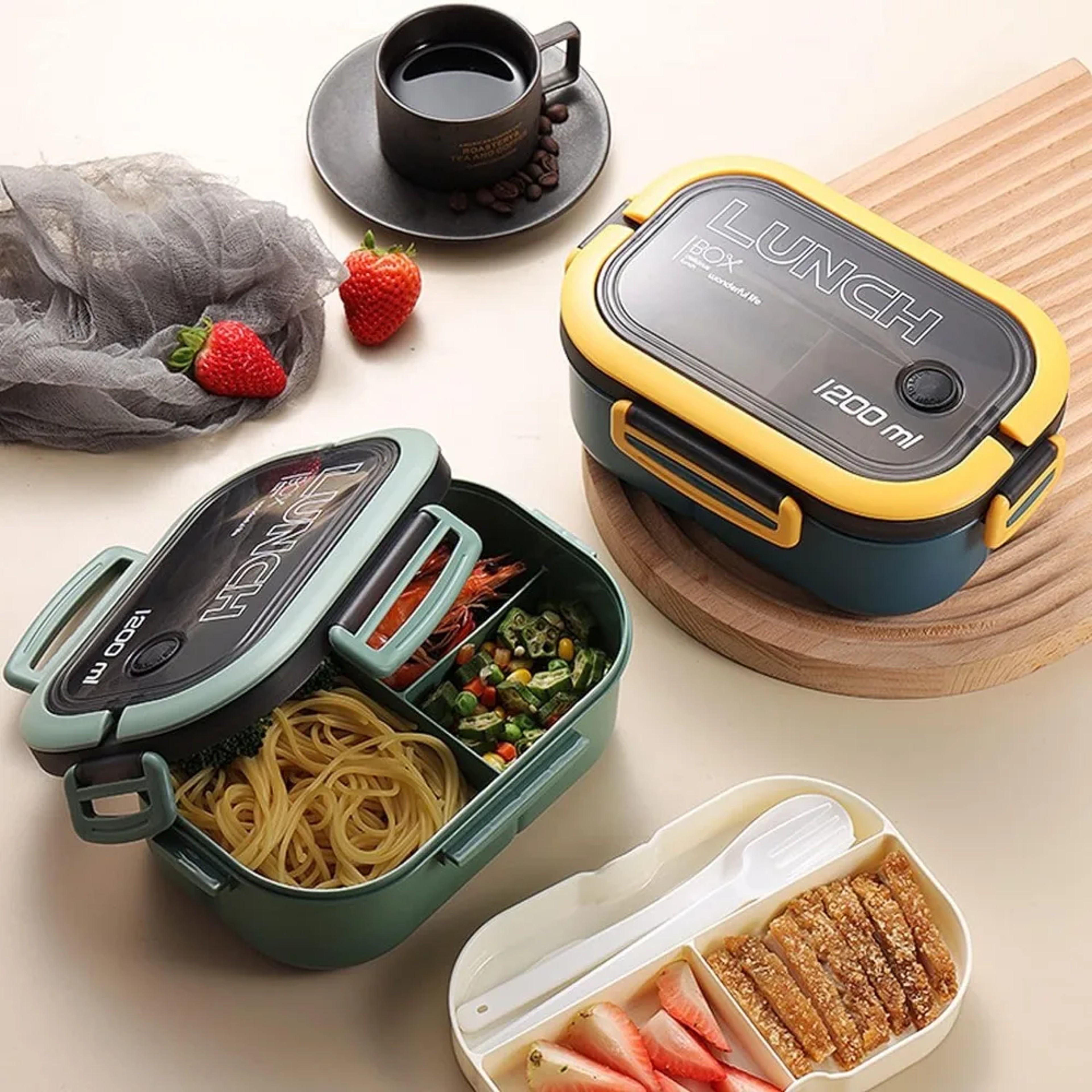 Leakproof Double Layer Lunch Box with Handle, Snack Box and Cutlery Set BPA Free, Microwave/Dishwasher Safe – view 2
