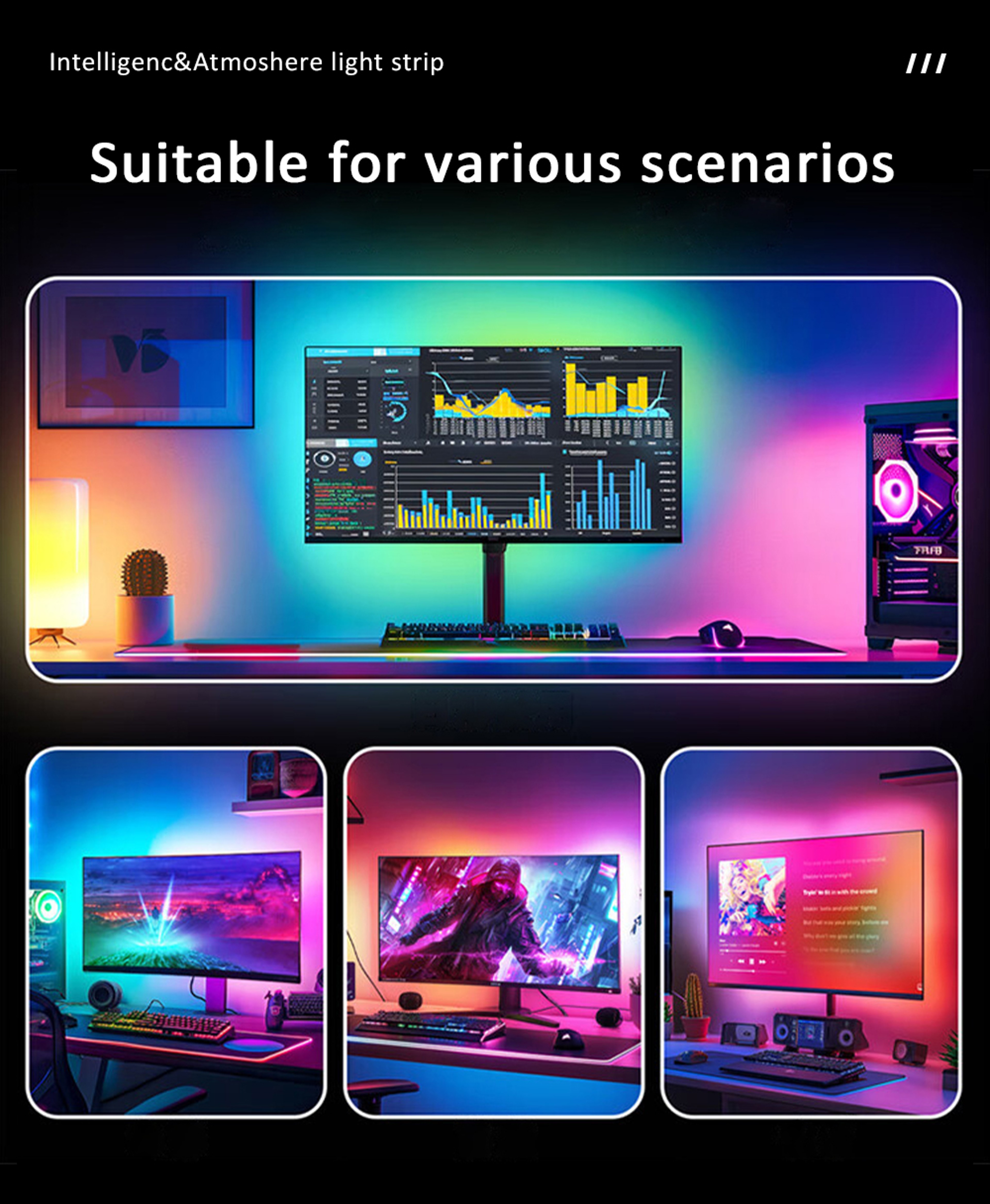 LED Strip Lights For Gaming PC USB Sync Backlight For Monitors 4