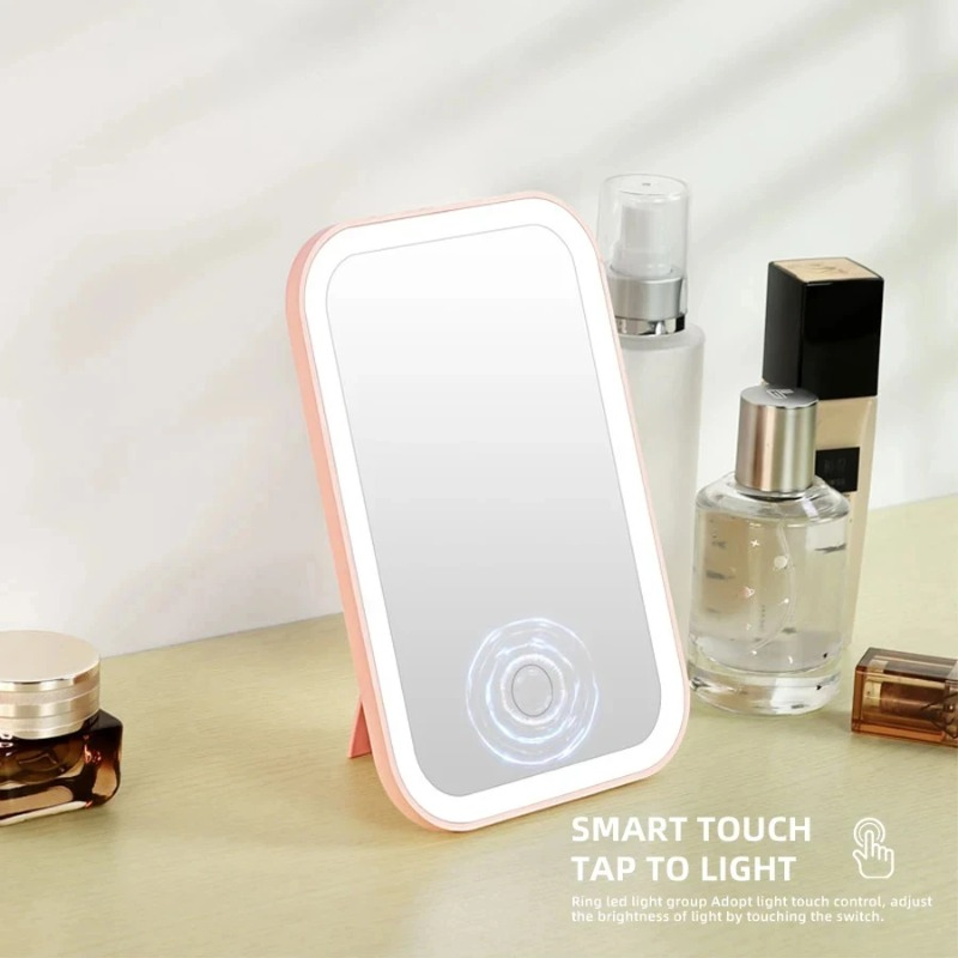 LED Touch Screen Makeup Mirror with Color Light Modes USB Rechargeable Folding Lighted Cosmetic Mirror – view 2