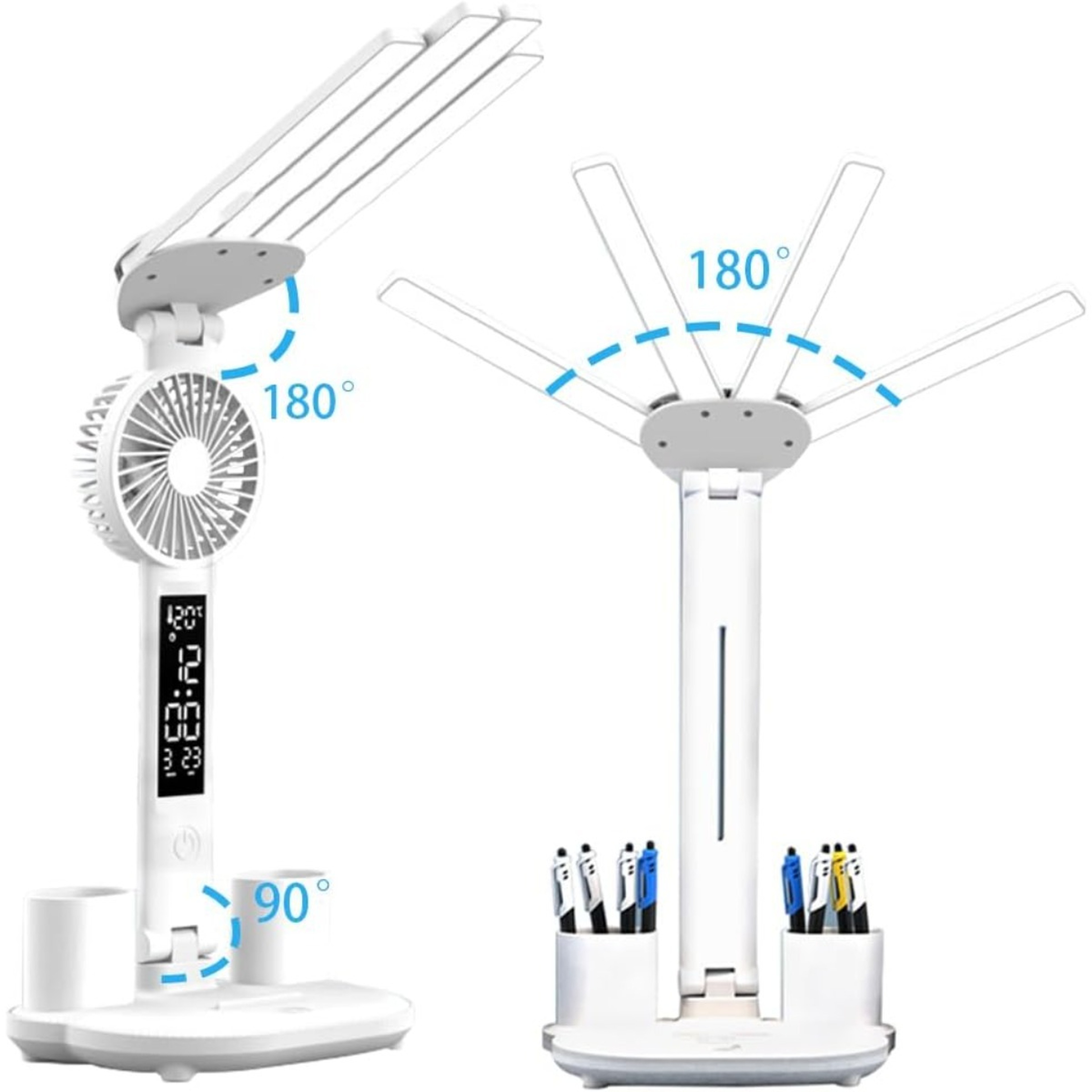 Multifunction Desk Lamp with Fan and Clock Foldable USB Rechargeable LED Desk Lamp – view 3