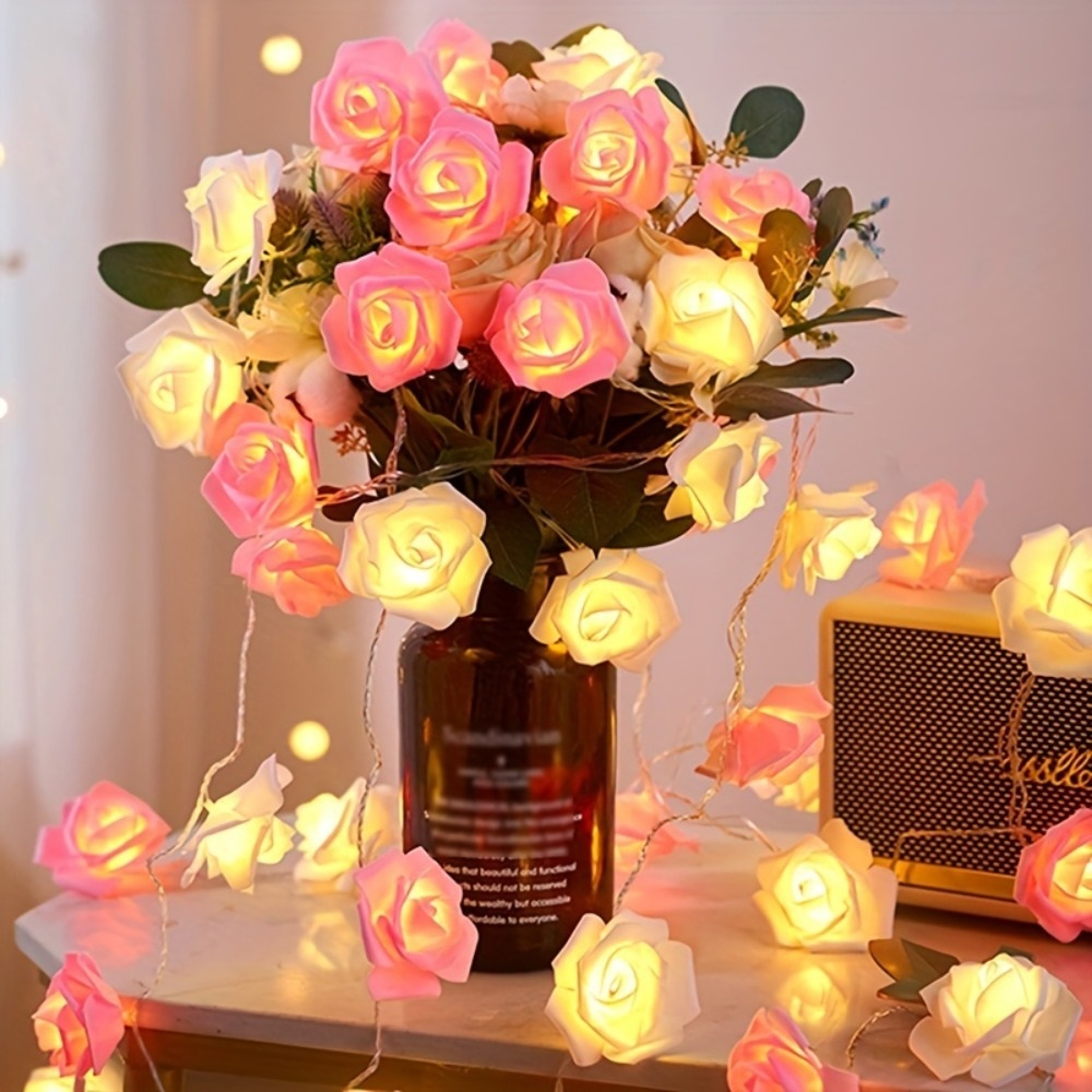 Pink Rose String Lights Decorative Fairy Lights for Romantic Room Decor – view 2