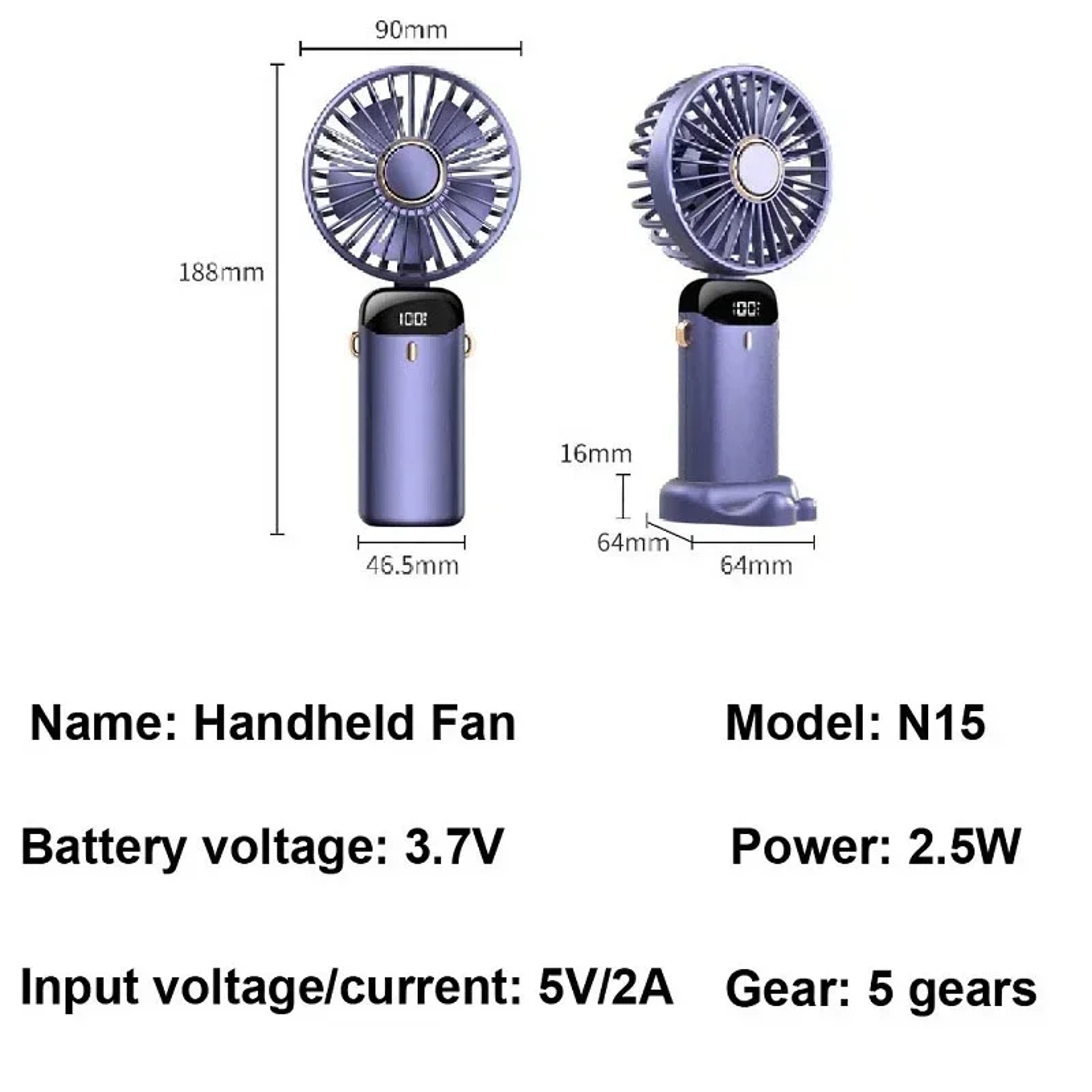 Foldable Portable Neck Fan USB Rechargeable Mini Fan With Display And Phone Stand 5
