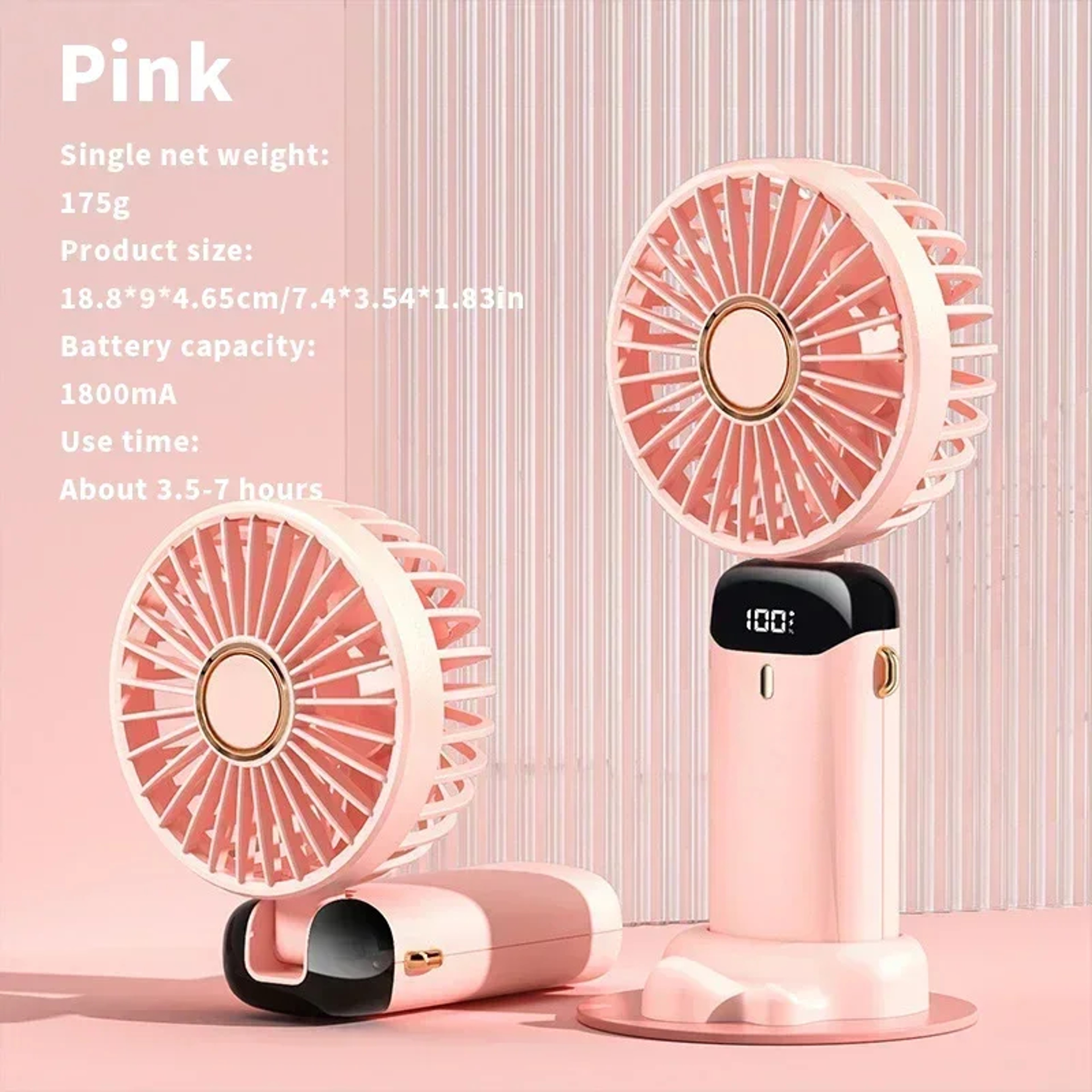 Foldable Portable Neck Fan USB Rechargeable Mini Fan With Display And Phone Stand 6