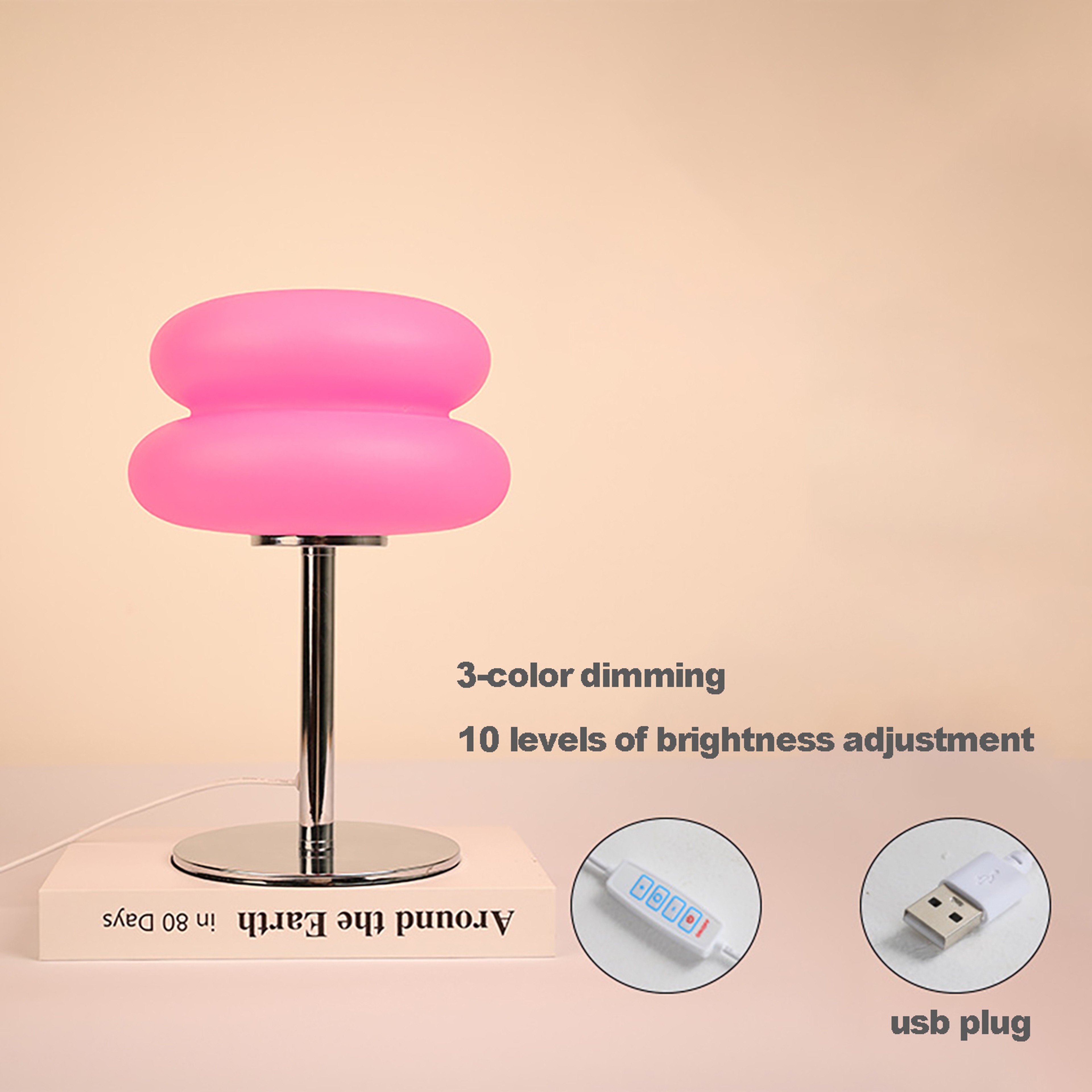 Creamy Style USB Bedside Table Lamp Tri Color Dimmable Nightstand Light – view 9