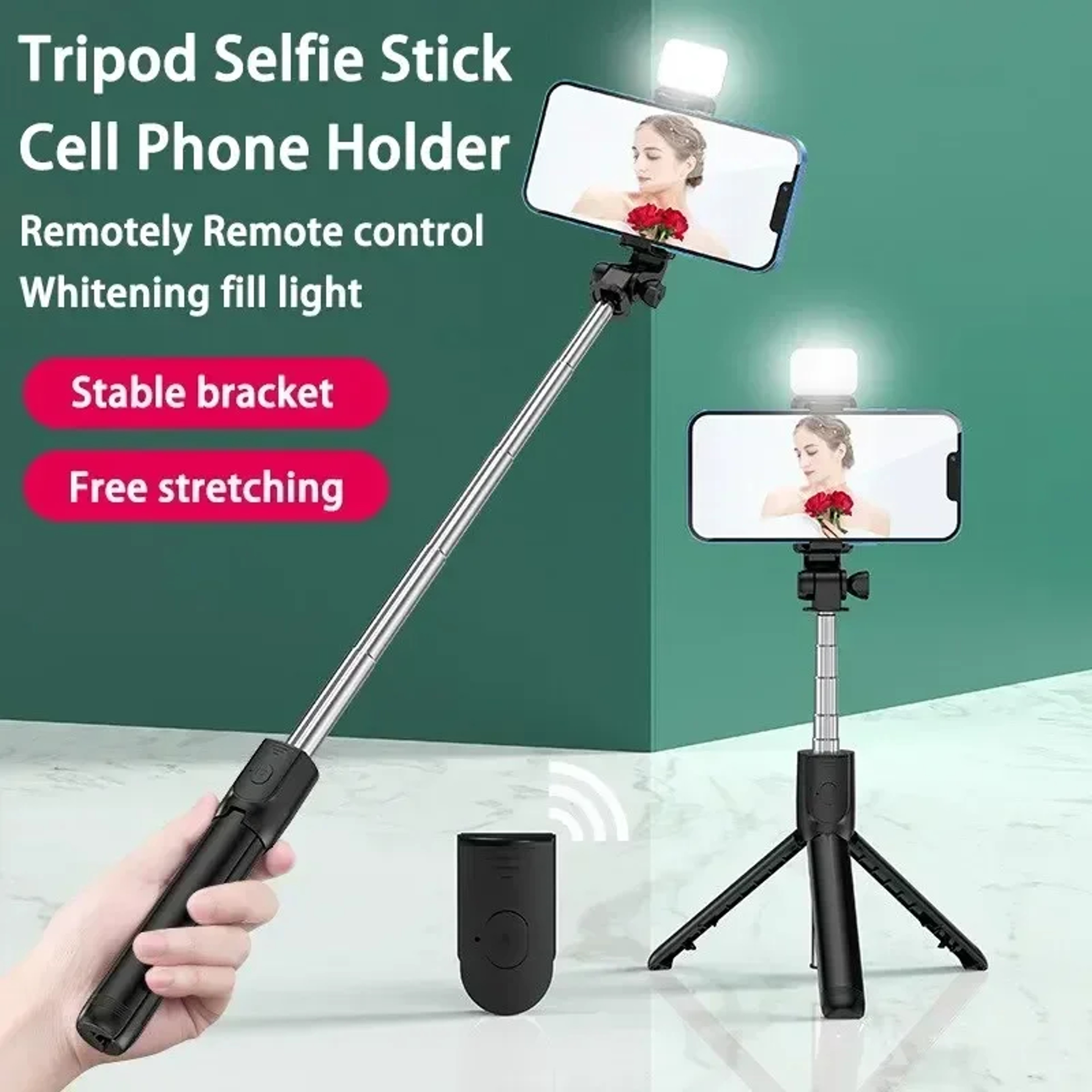 Rotating Selfie Stick Tripod Multi-Mode Camera Stand & Retractable Phone Mount – view 5
