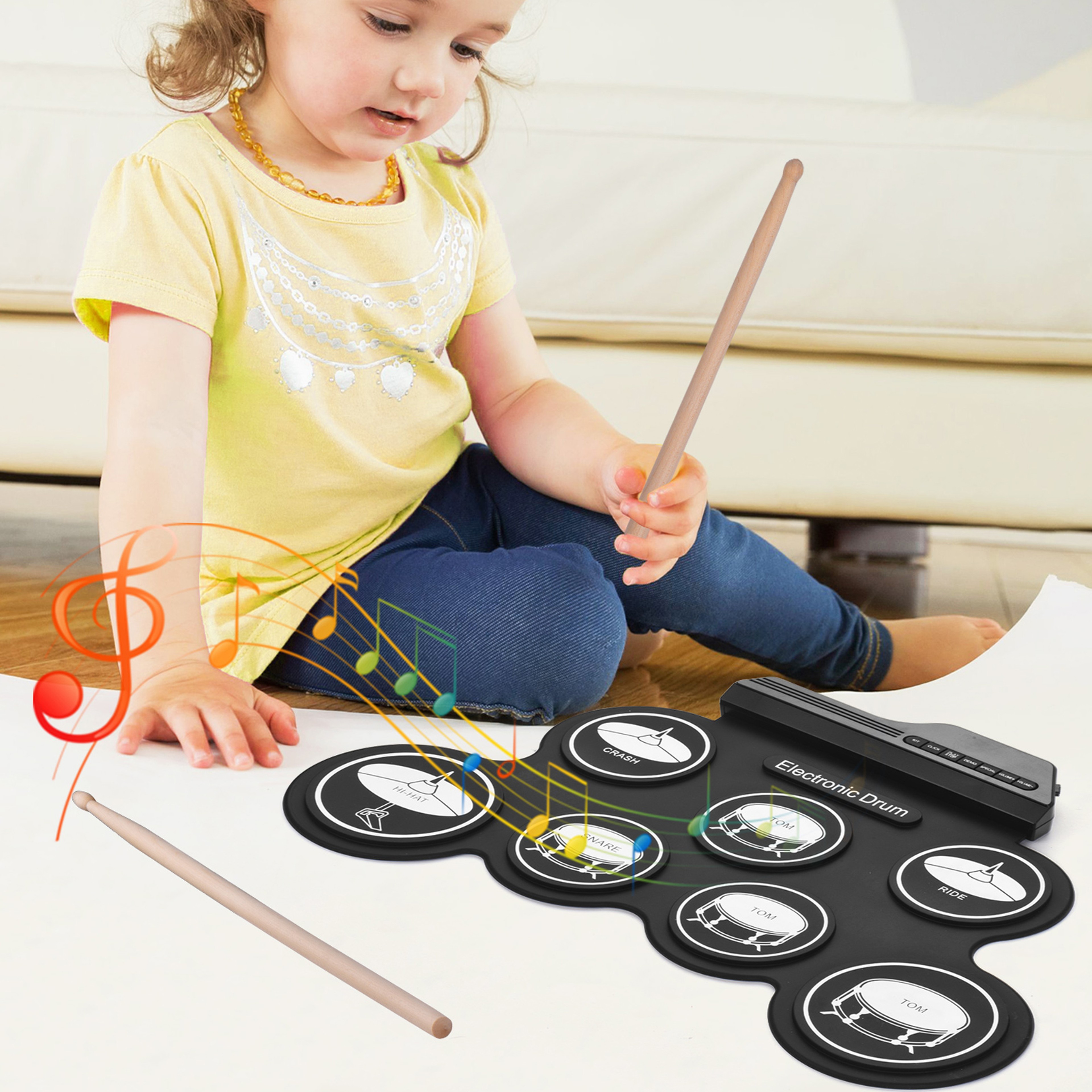 Portable USB Roll Up Electronic Drum Set Compact Foldable Electric Drums Kit With Pedal For Practic 3