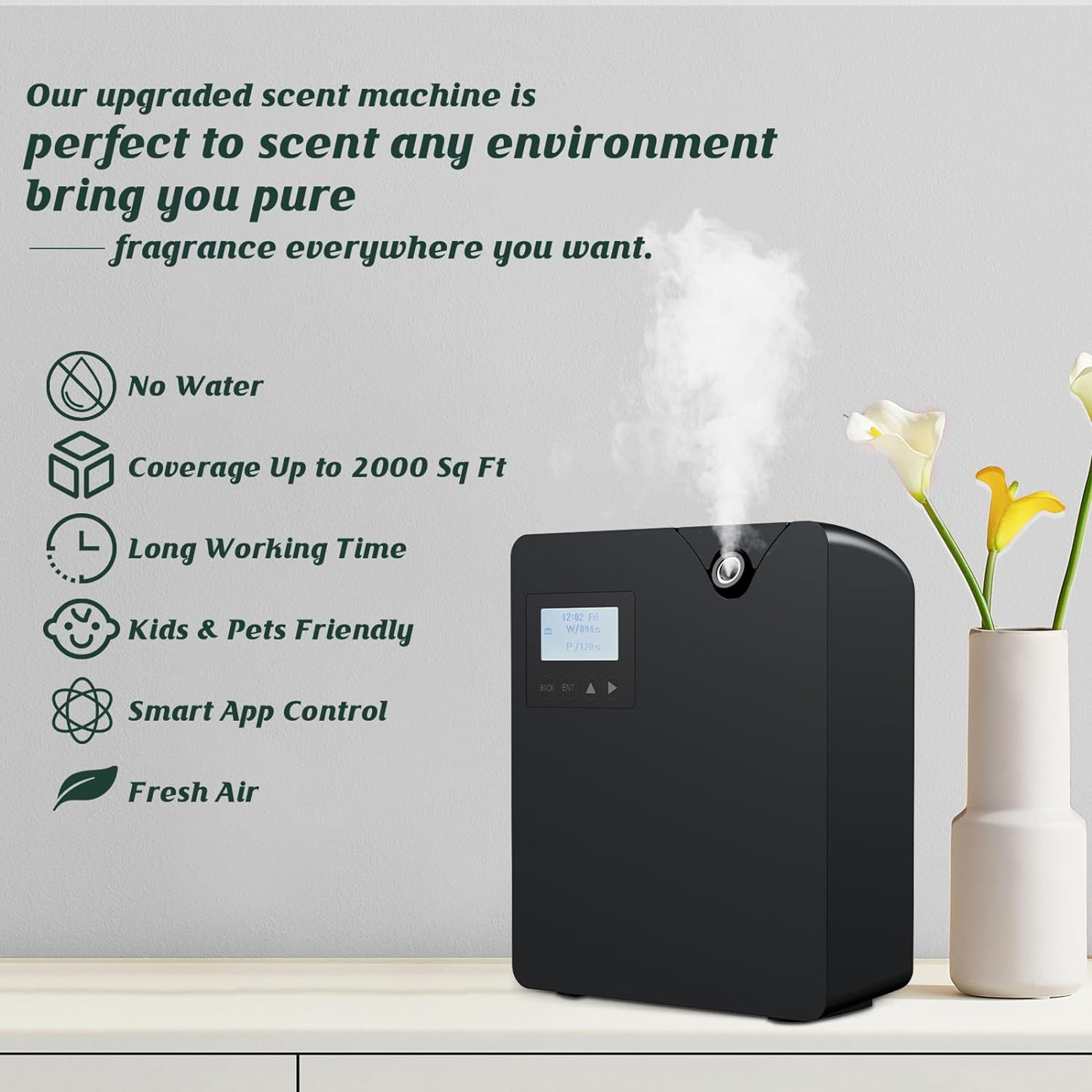 Smart Aromatherapy Diffuser with Bluetooth & WiFi –Waterless Essential Oil Diffuser for Home – view 2