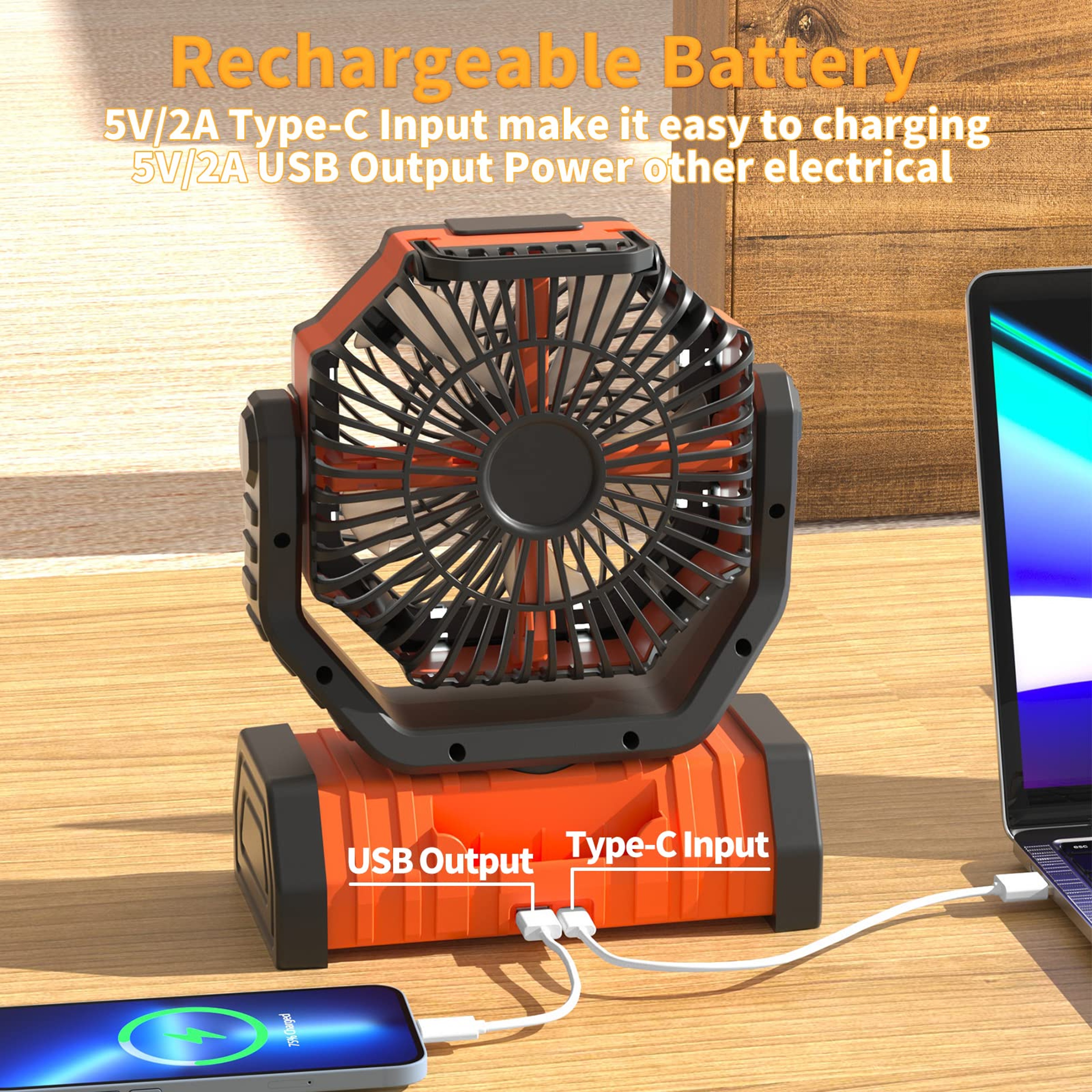 All Day Portable USB Rechargeable Camping Fan With Rotation High Capacity Battery Powered Tent Air  1