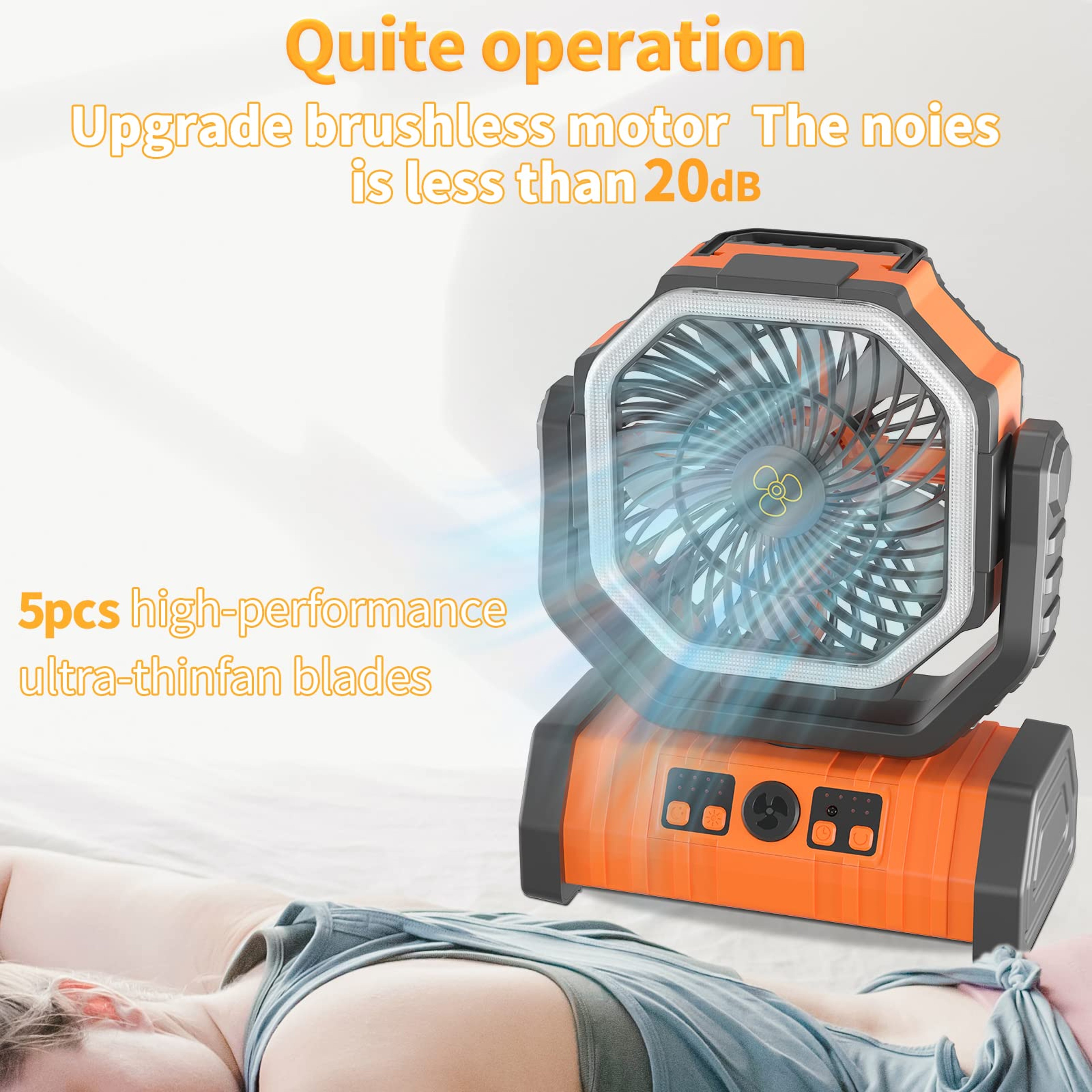 All Day Portable USB Rechargeable Camping Fan With Rotation High Capacity Battery Powered Tent Air  2
