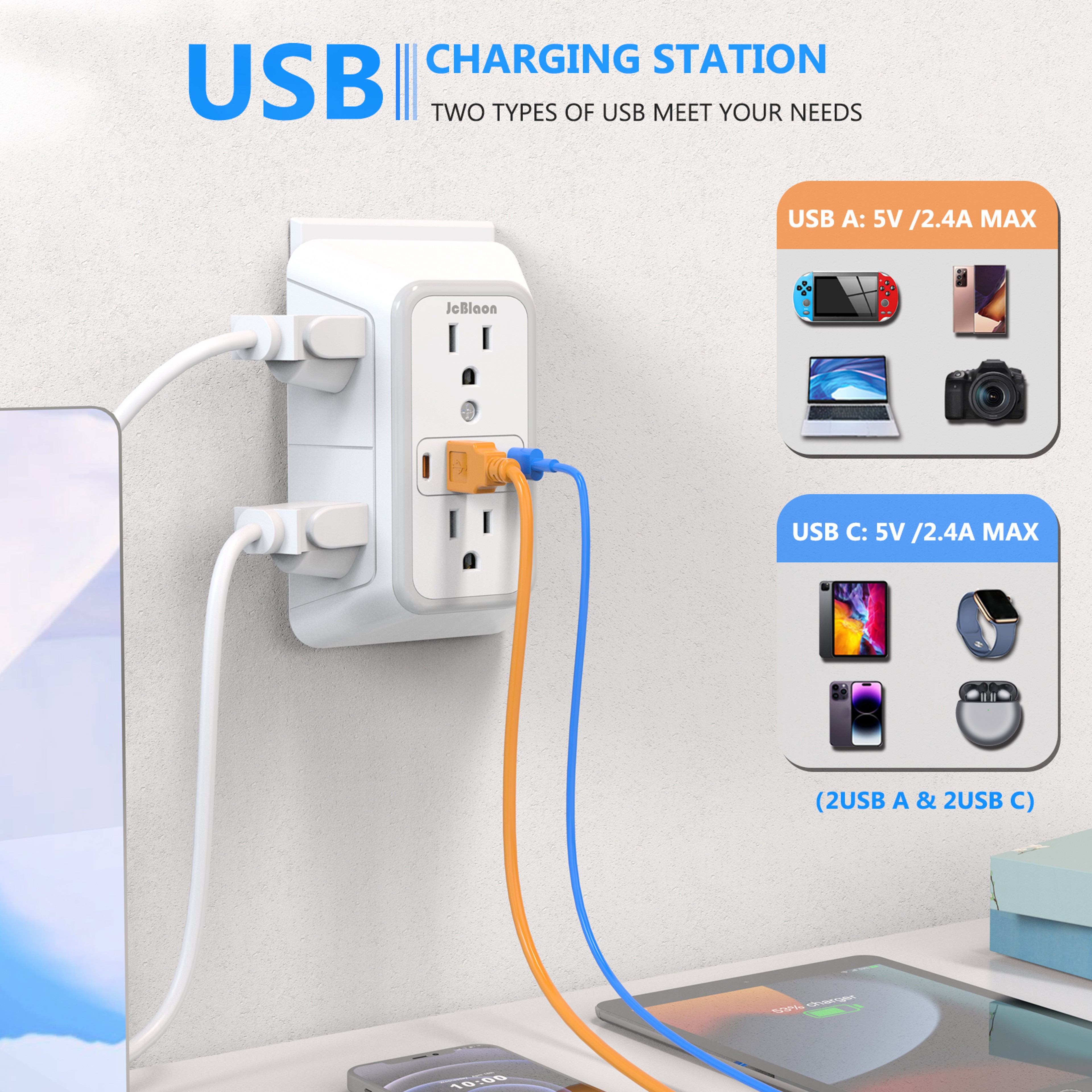 Multi Socket Wall Socket with AC Outlets & USB Ports Universal Power Strip for Fast Charging – view 3