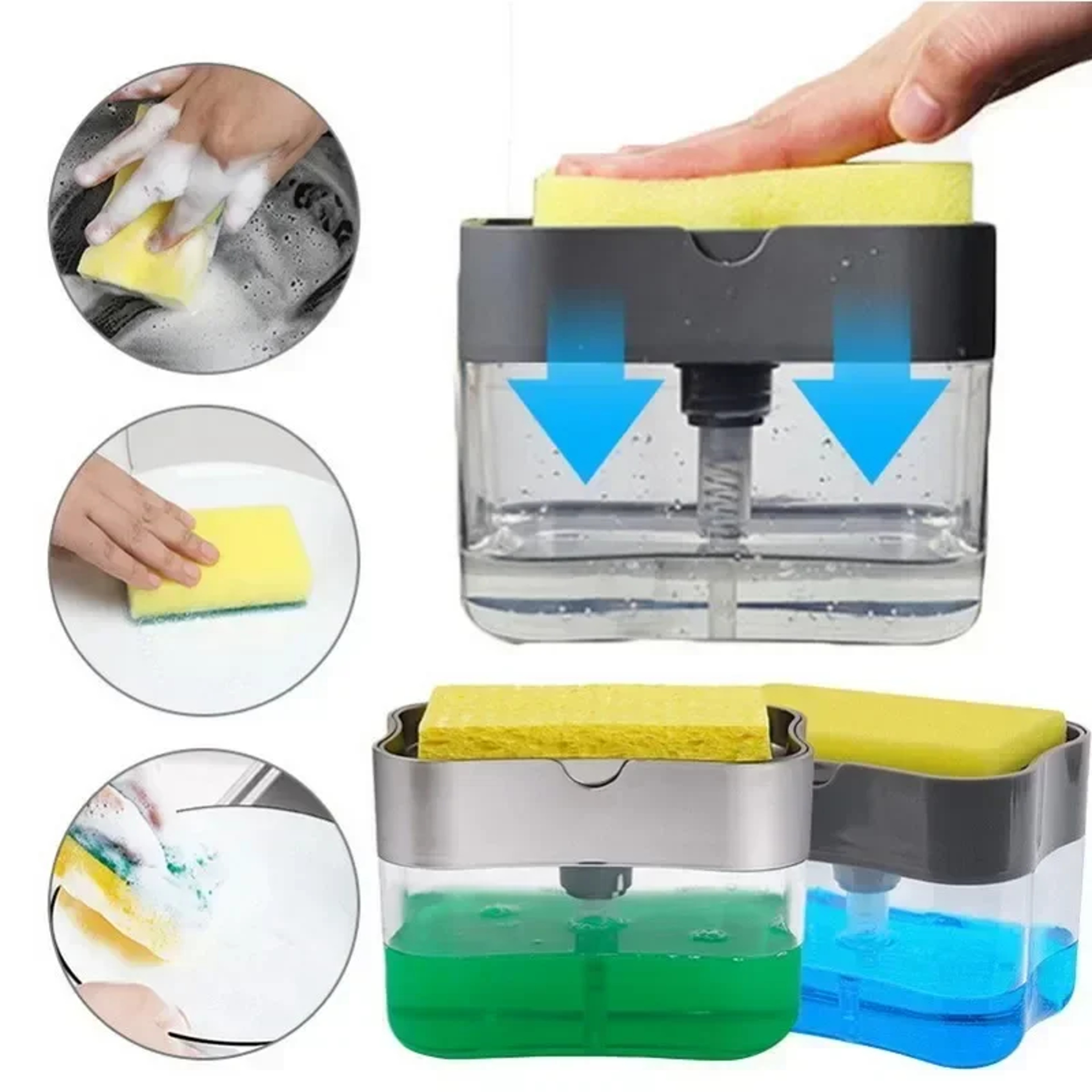 Dish Soap Dispenser With Sponge Holder Liquid Soap Pump For Kitchen Organization 0