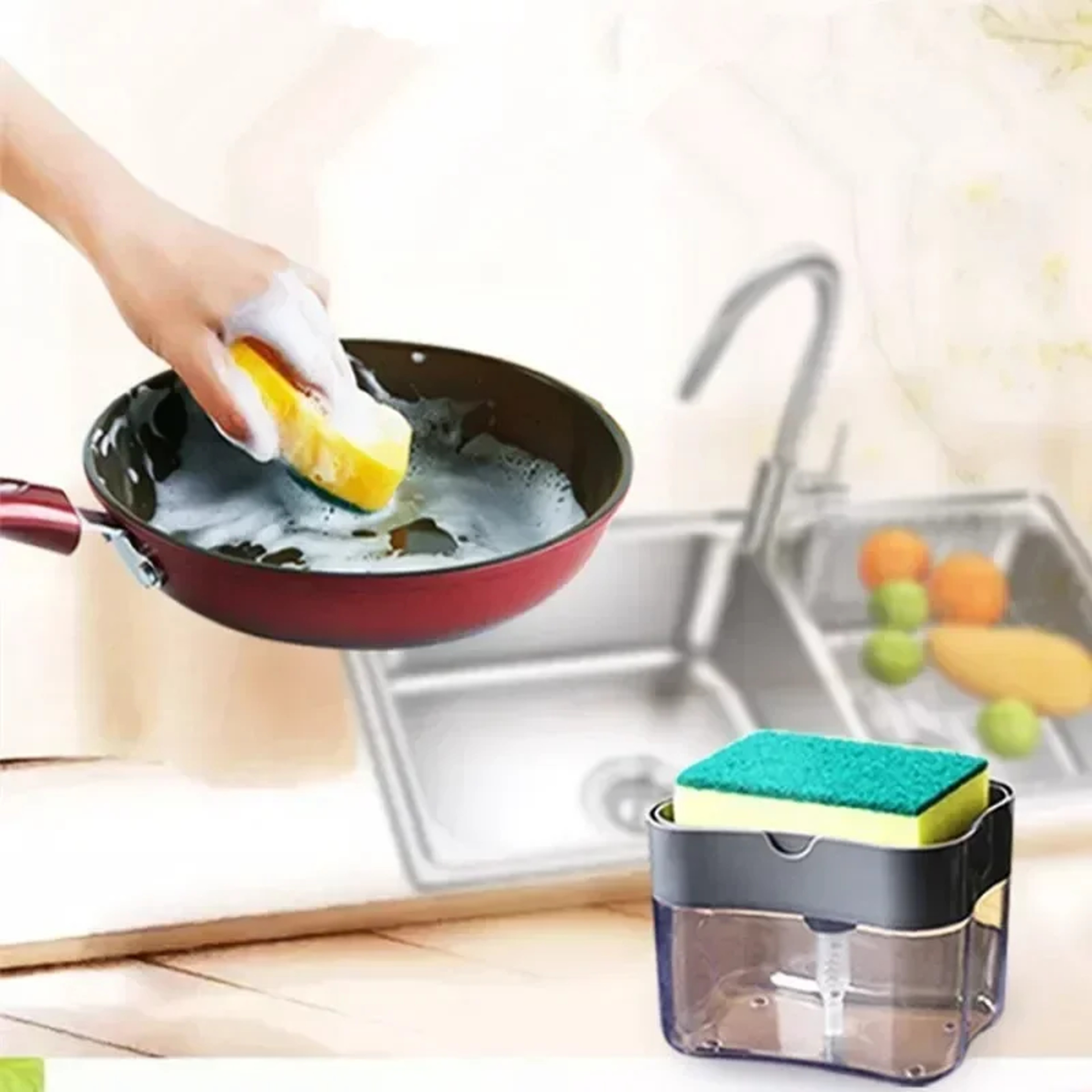 Dish Soap Dispenser With Sponge Holder Liquid Soap Pump For Kitchen Organization 1
