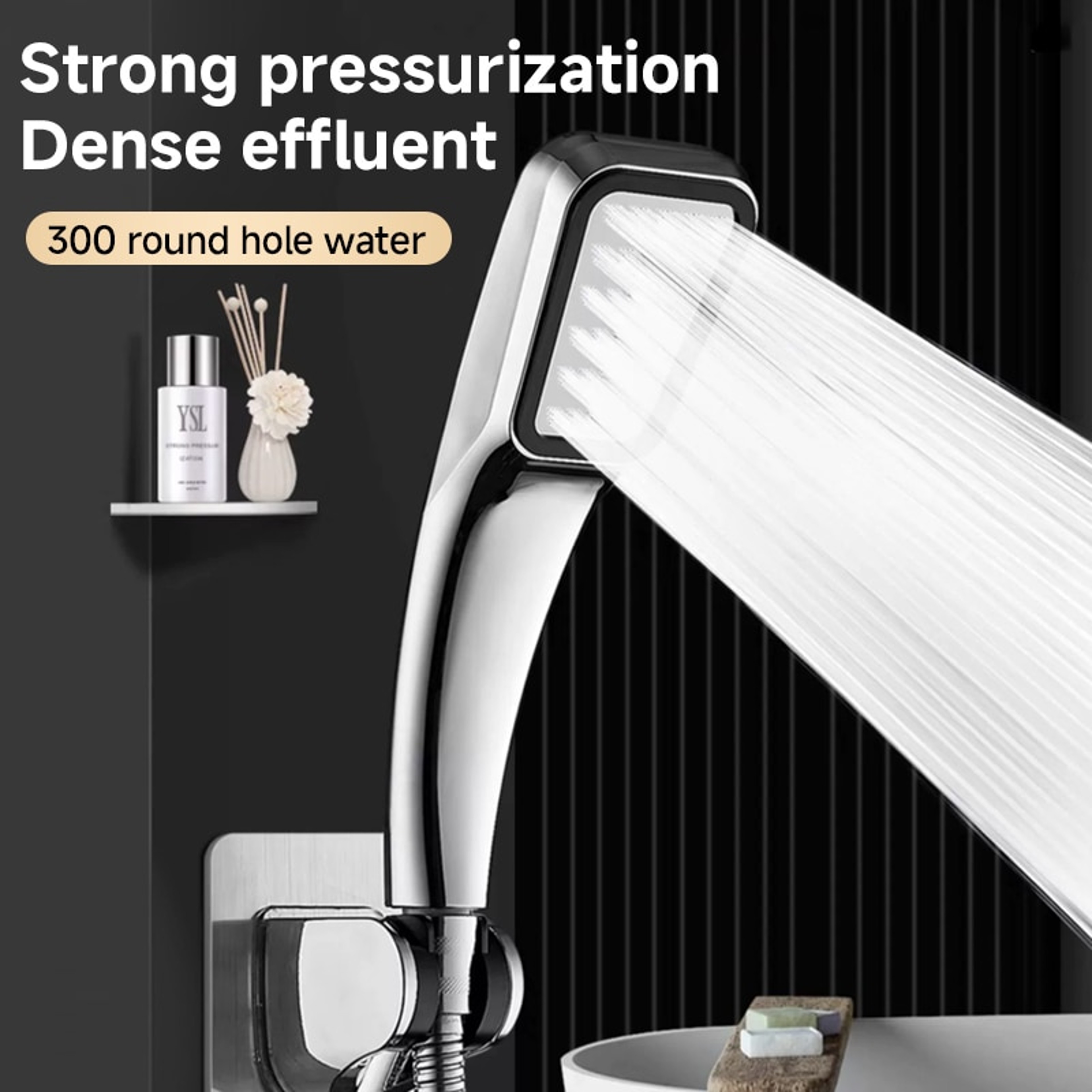 Pressurized Handheld Square Showerhead with Water-Saving Rainfall Spray – view 2