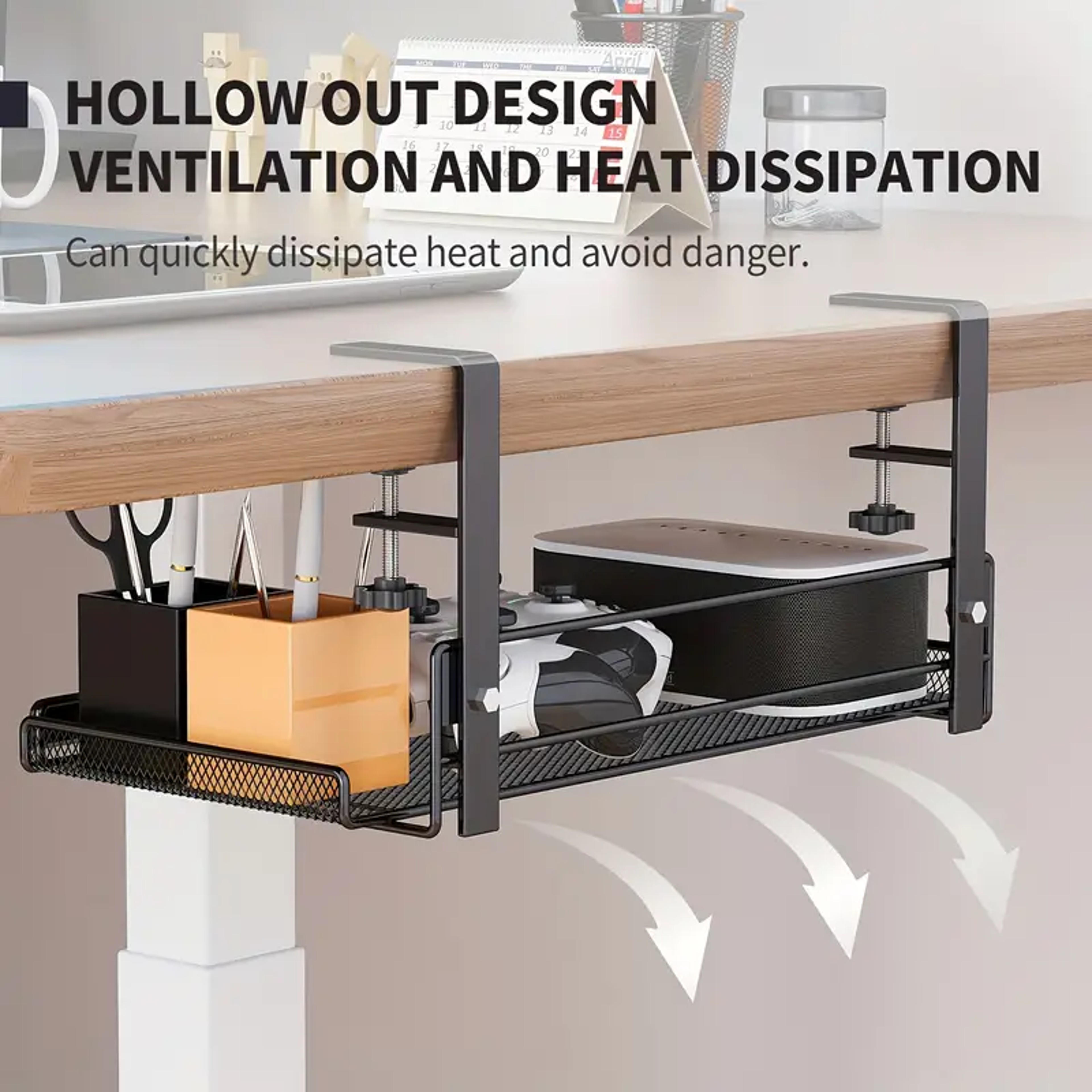 Sturdy UnderDesk Storage Rack With Cable Management Durable Metal Office Organizer 3
