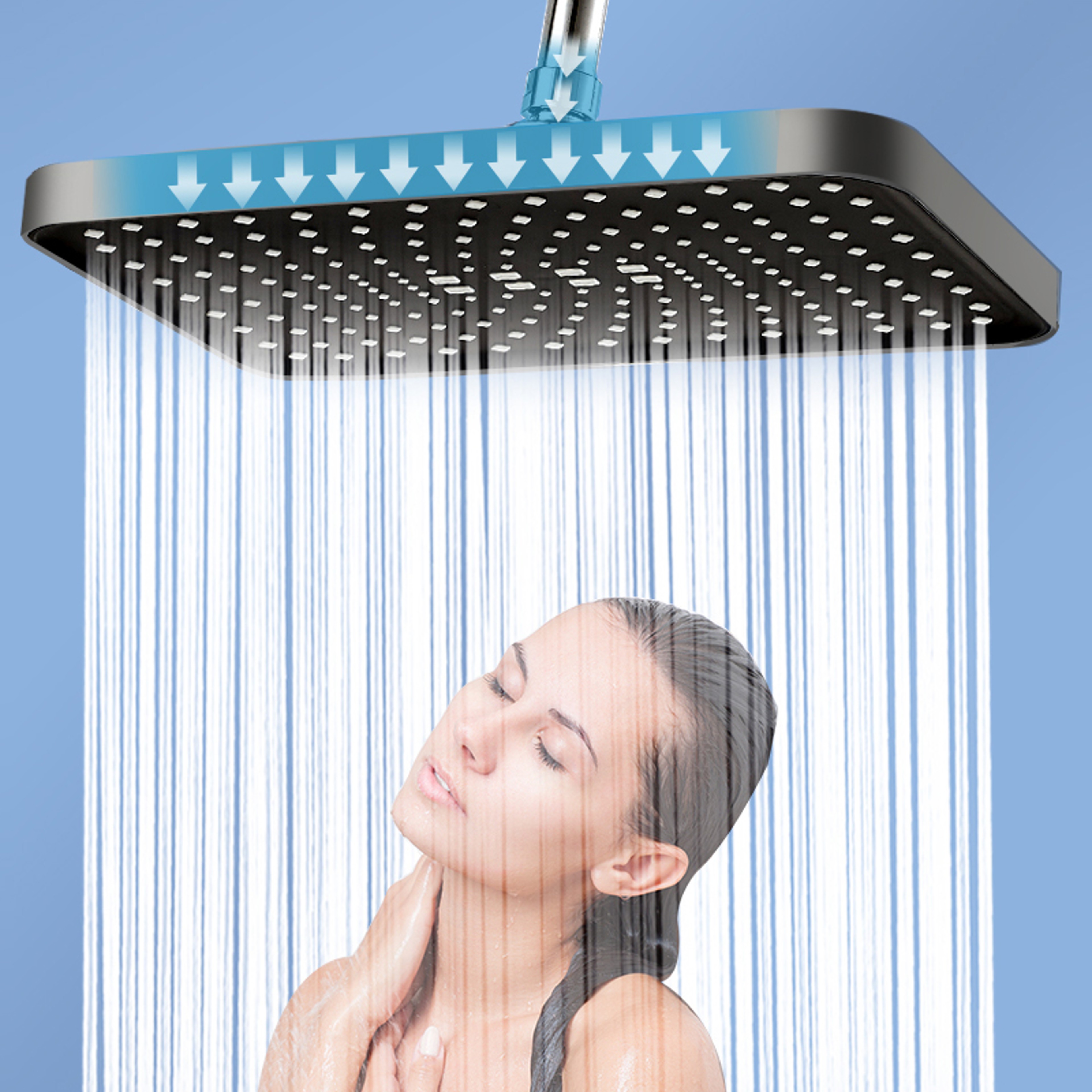 Luxury High Pressure Rainfall Shower Head Adjustable Angles AntiClogging Nozzles WaterSaving Design 0