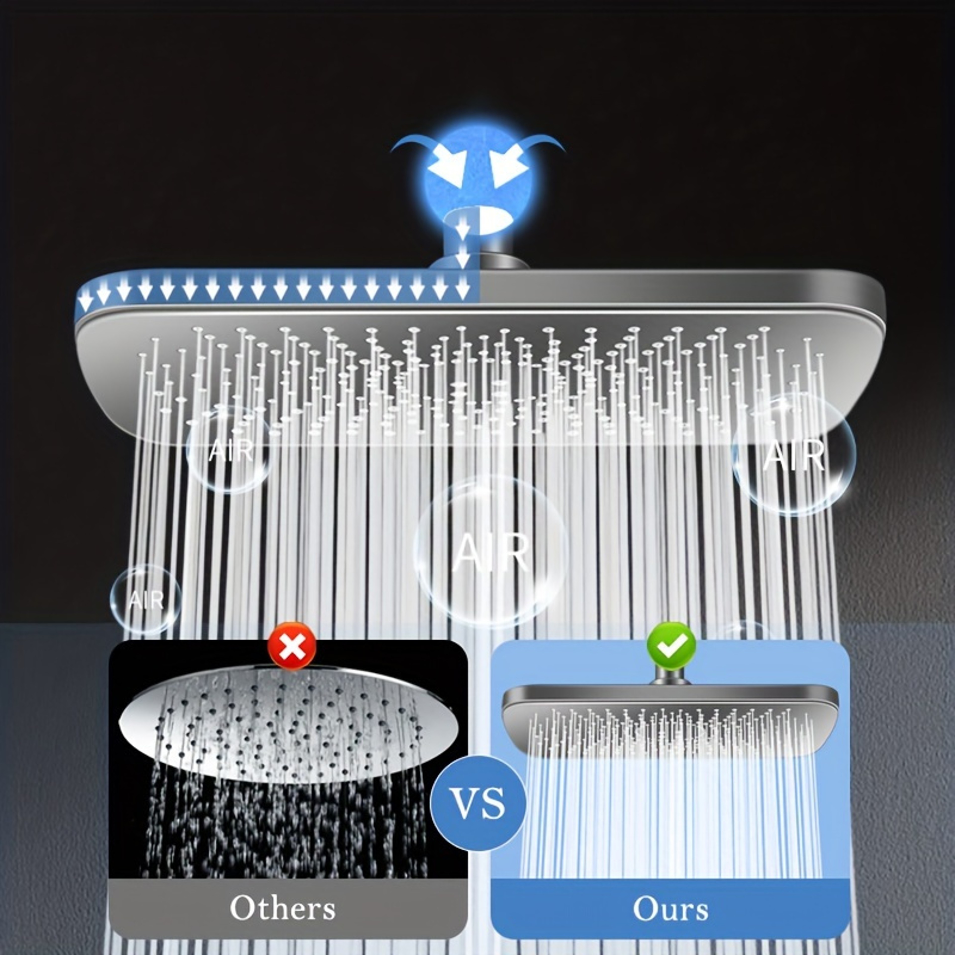 Luxury High Pressure Rainfall Shower Head Adjustable Angles AntiClogging Nozzles WaterSaving Design 2