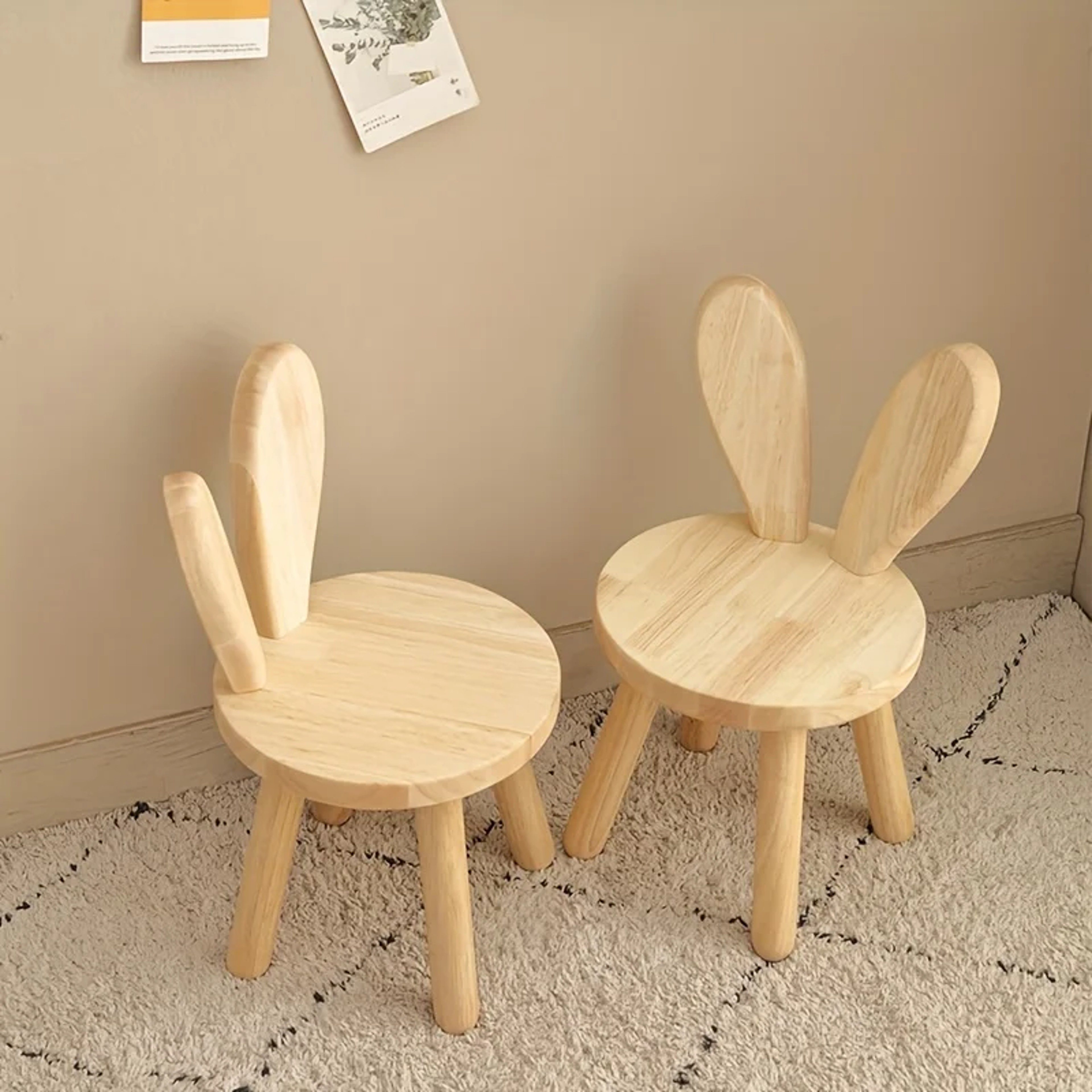 Cute Rabbit Ear Kids Wooden Stool Solid Wood Rabbit Ear Stool Decorative Children Chair – view 2