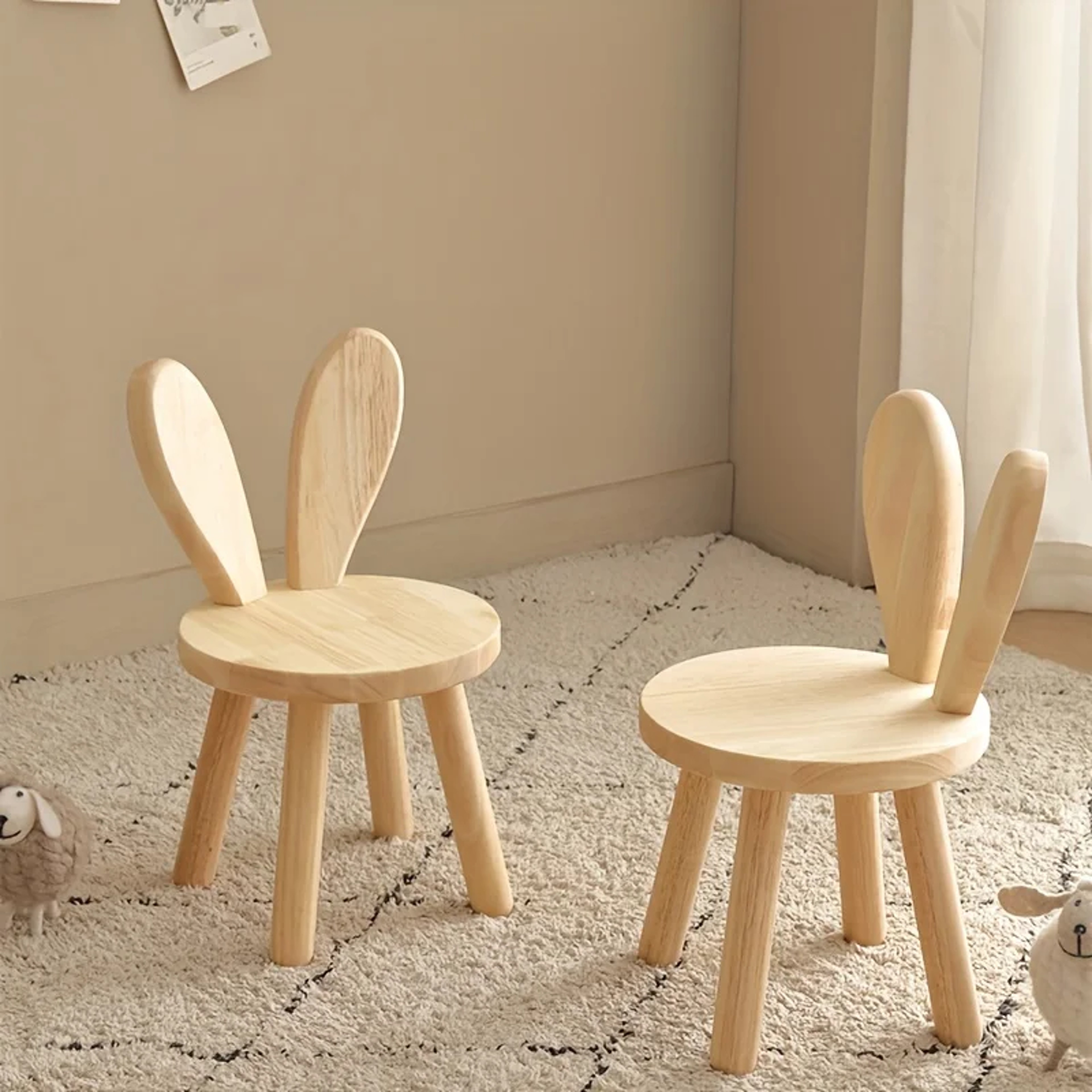 Cute Rabbit Ear Kids Wooden Stool Solid Wood Rabbit Ear Stool Decorative Children Chair – view 3