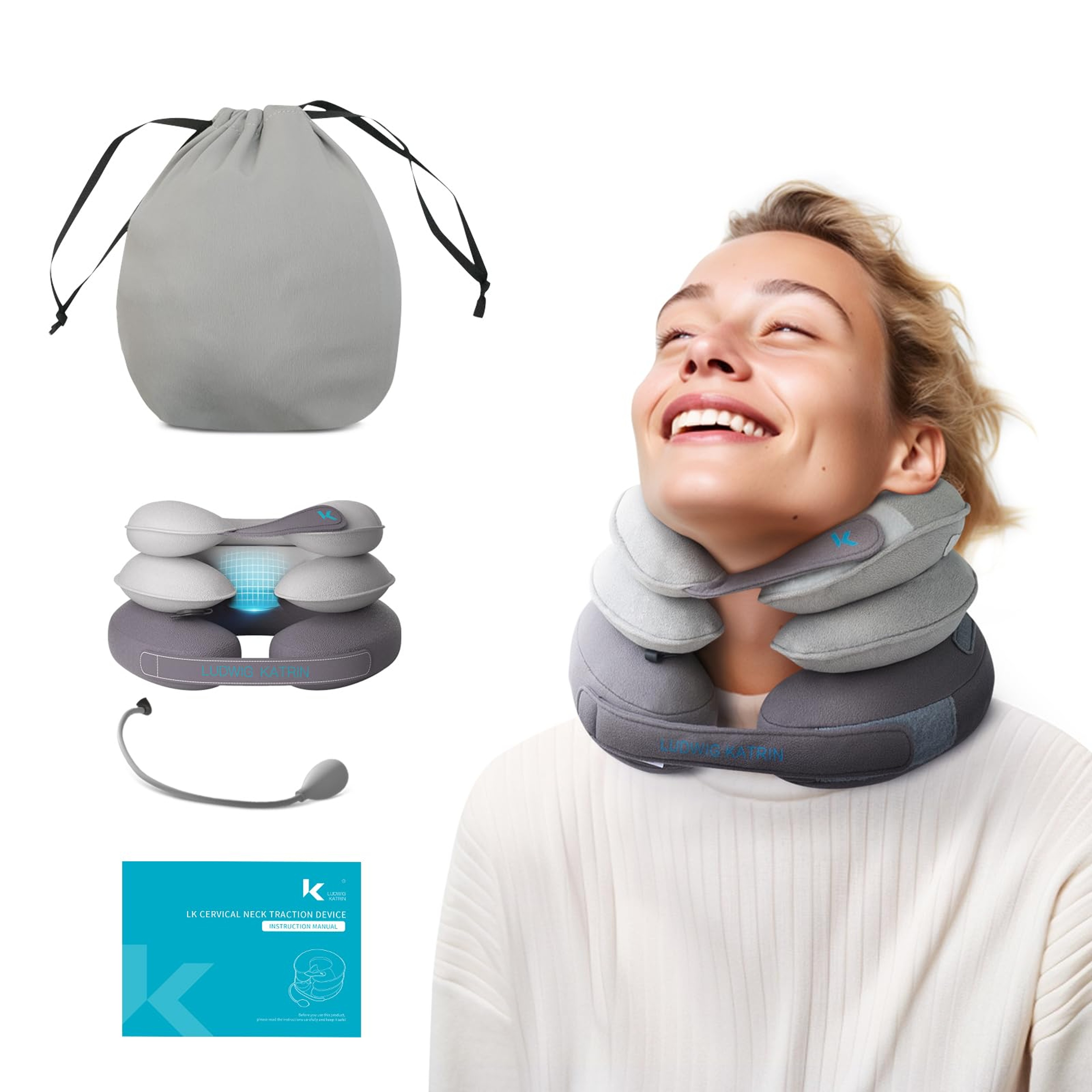 Cervical Neck Traction Device Inflatable Neck Stretcher Pillow For Instant Neck Decompression  Supp 0