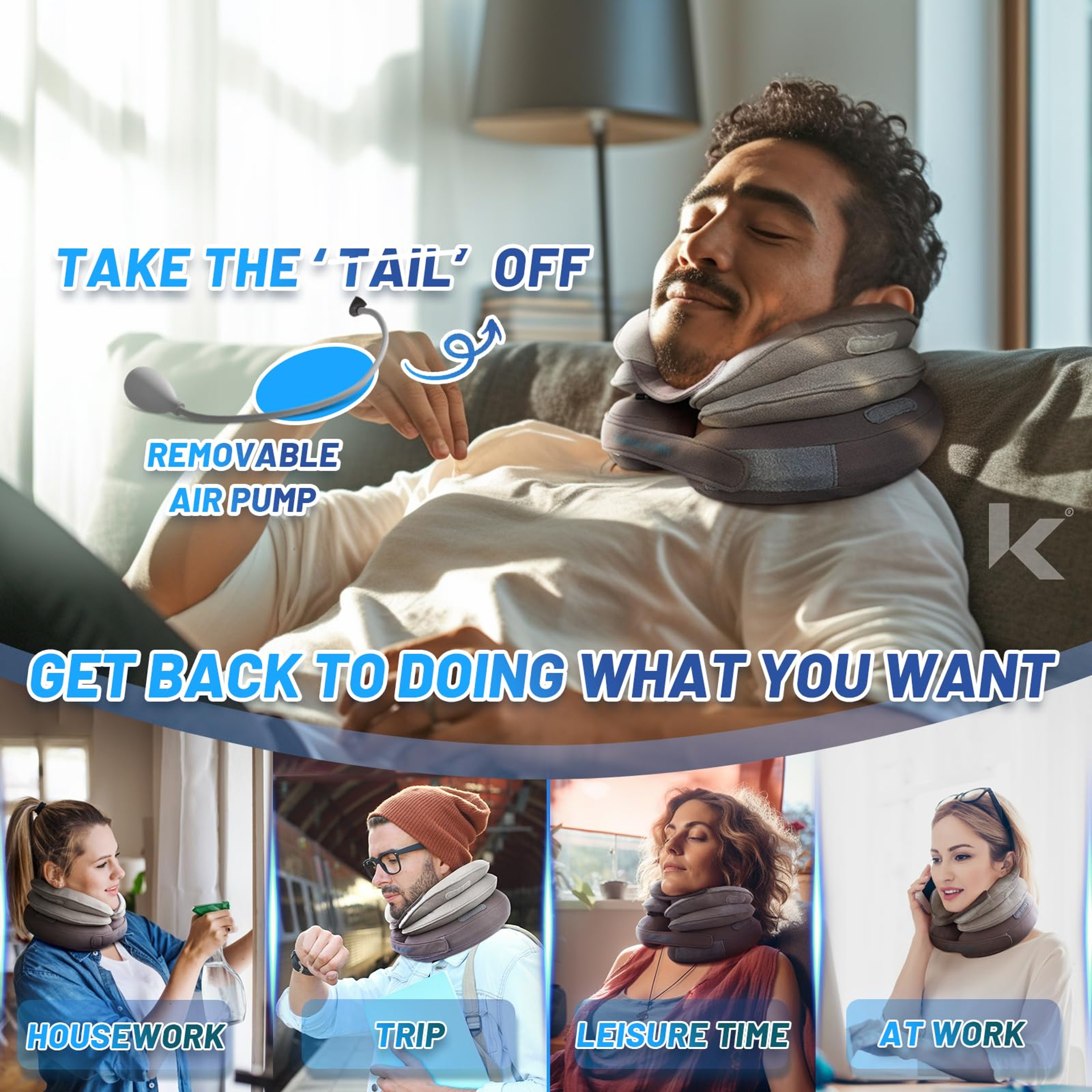 Cervical Neck Traction Device Inflatable Neck Stretcher Pillow For Instant Neck Decompression  Supp 1
