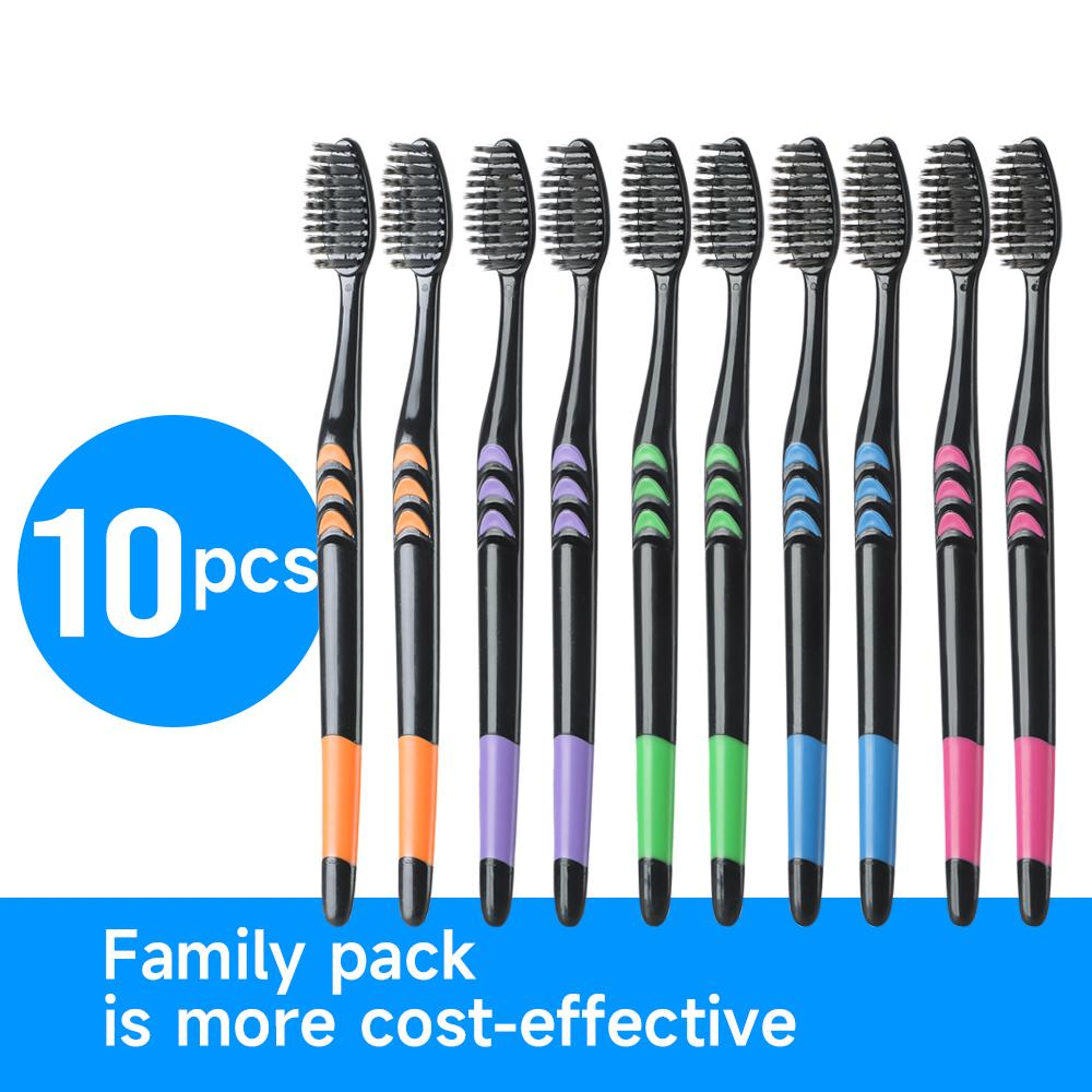 Family Pack Bamboo Charcoal Toothbrushes Eco-Friendly Soft Bristles for Travel – view 1