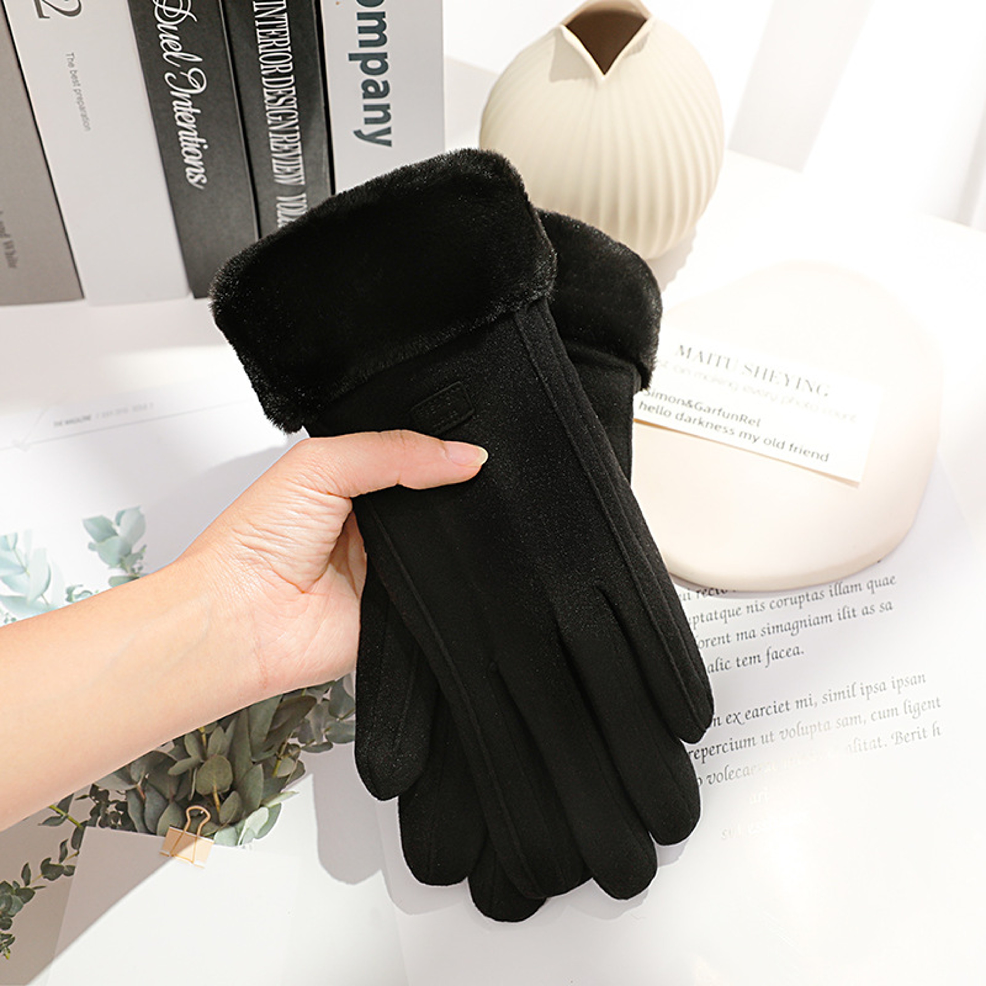 Womens Winter Suede Gloves Touchscreen Warm Driving & Cycling Mittens Plush Outdoor Sports Gloves for Ladies – view 4