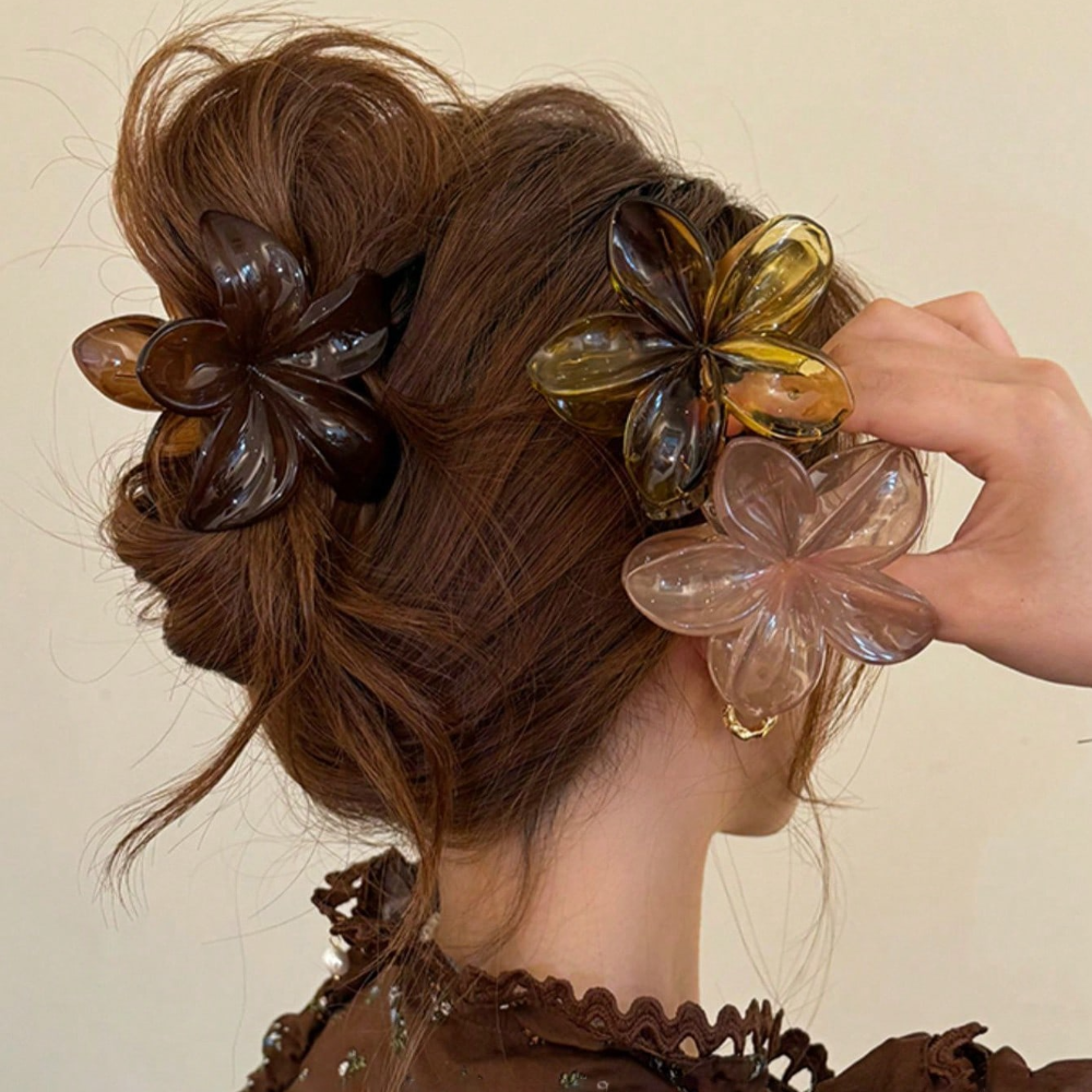 Princess Flower Hair Clip Brown Beige Lightweight Plastic Fashionable Hair Accessories 0