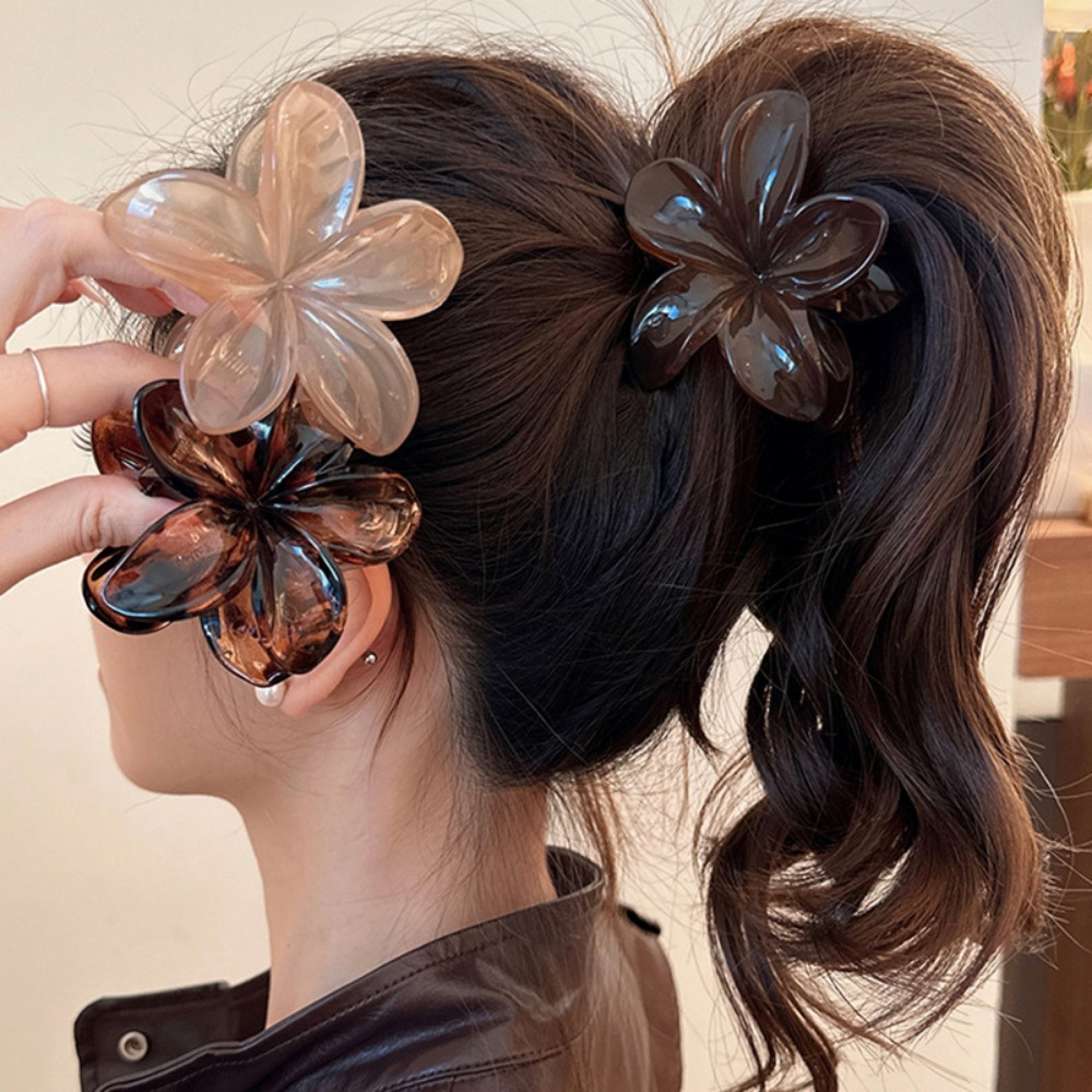 Princess Flower Hair Clip Brown Beige Lightweight Plastic Fashionable Hair Accessories 2
