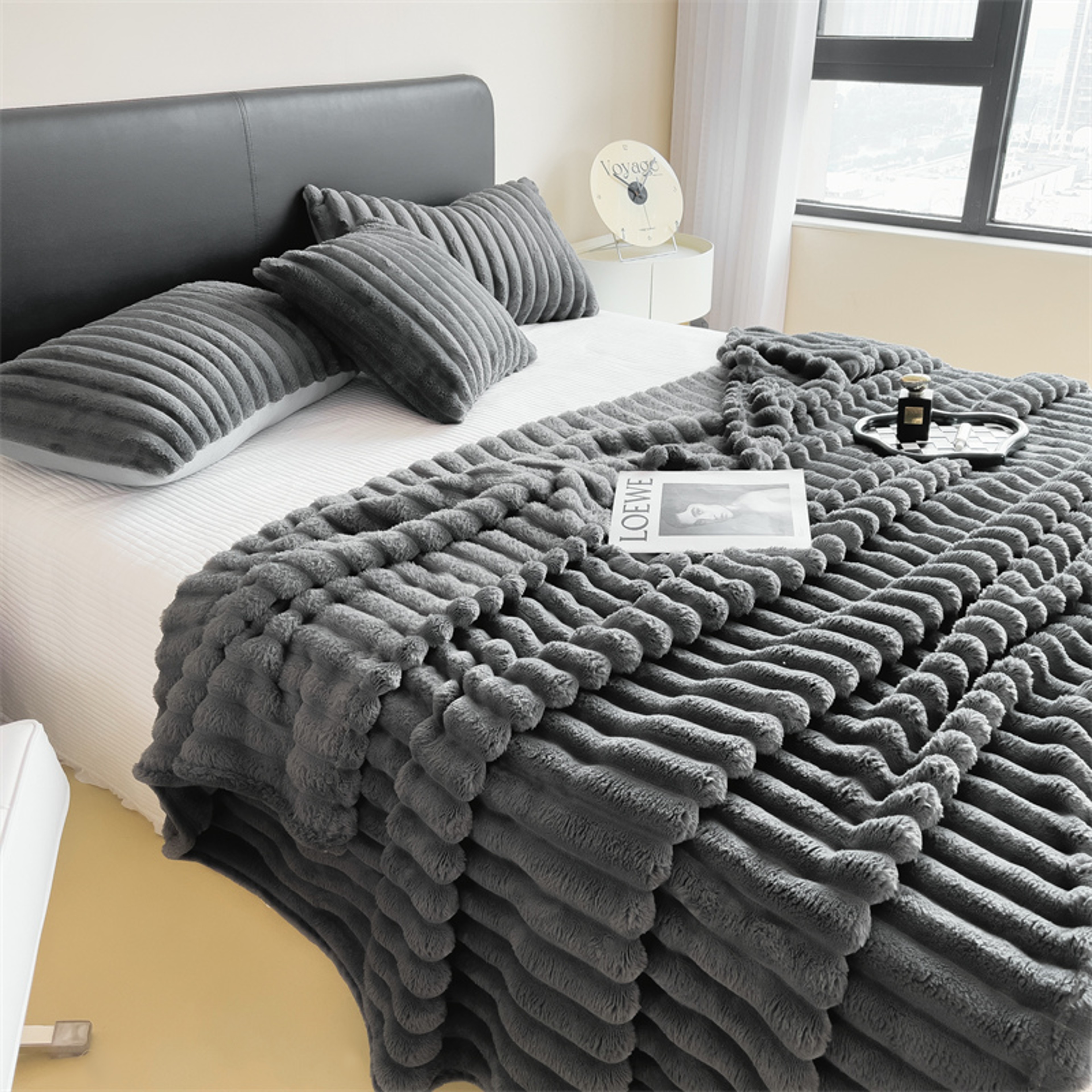 Solid Color Thickened Striped Blanket Multifunctional Bed Nap And Pet Blanket 8